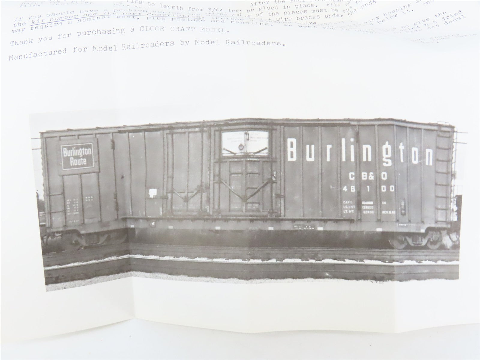 HO Gloor Craft Models Kit 319 CB&Q Burlington Route 50' Grain Loading Box Car