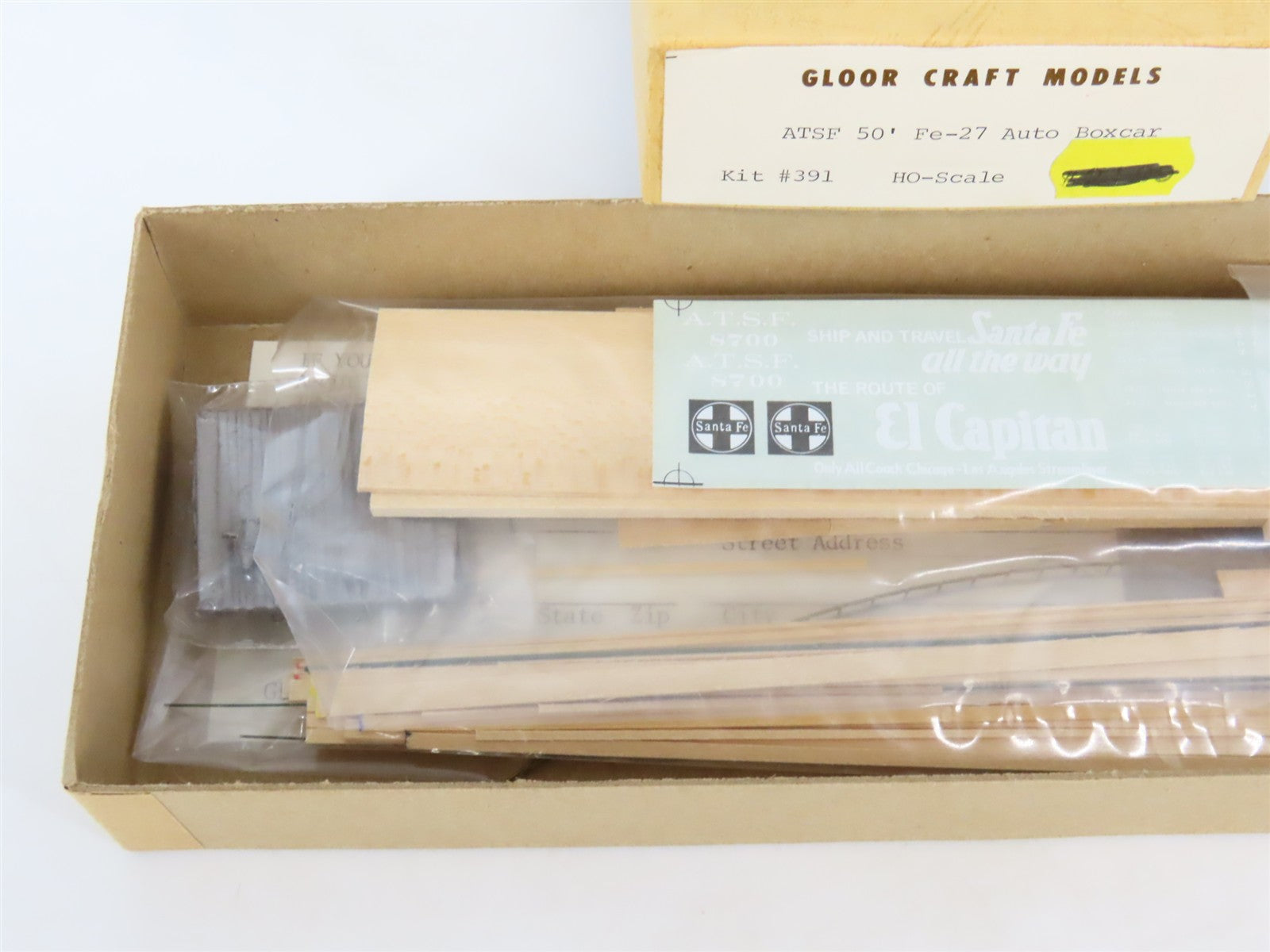HO Gloor Craft Models Kit 391 ATSF Santa Fe 50' Double Door Auto Box Car #8700