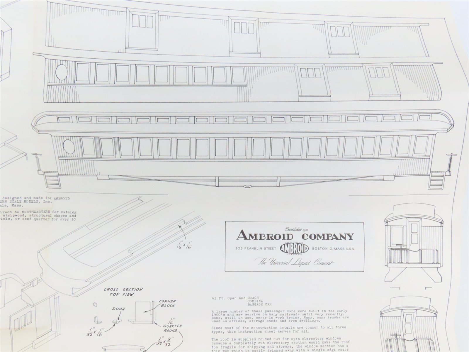 HO Scale Ambroid Craftsman Kit #K-5 Undecorated Open Clerestory Passenger Car