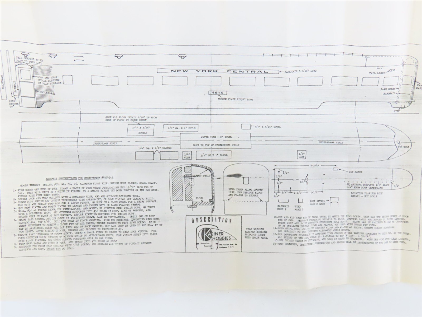 HO Scale Kasiner Hobbies Kit Undecorated NYC Observation Passenger Car