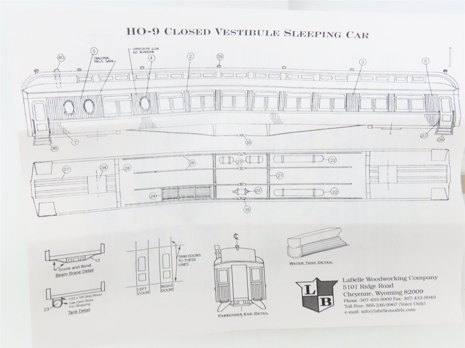 HO Scale LaBelle Craftsman Kit #HO-9 Undecorated 1900 Sleeper Passenger Car