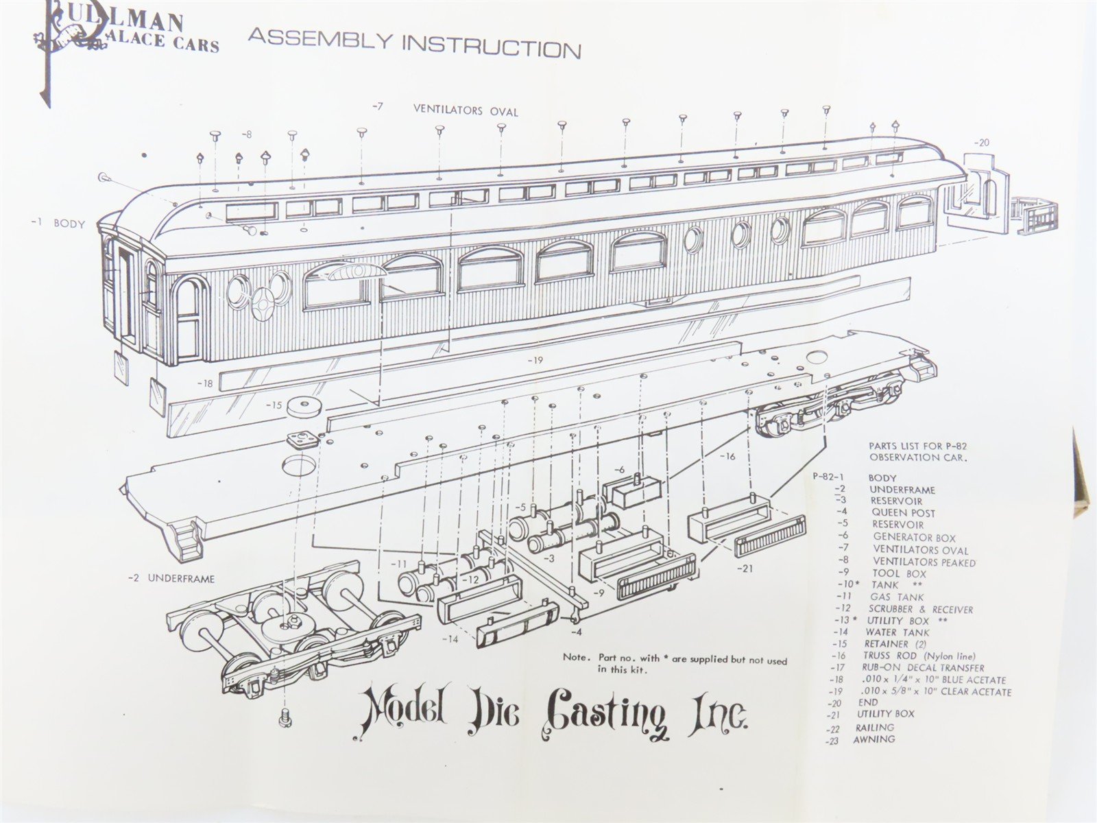 HO Scale Roundhouse Pullman Palace Kit P82 Undecorated Observation Passenger Car