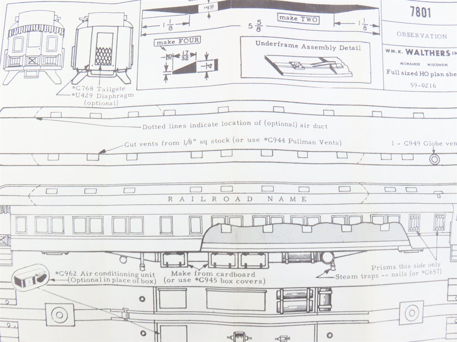HO Scale Walthers Kit #933-6601 Undecorated 80' Observation Passenger Car