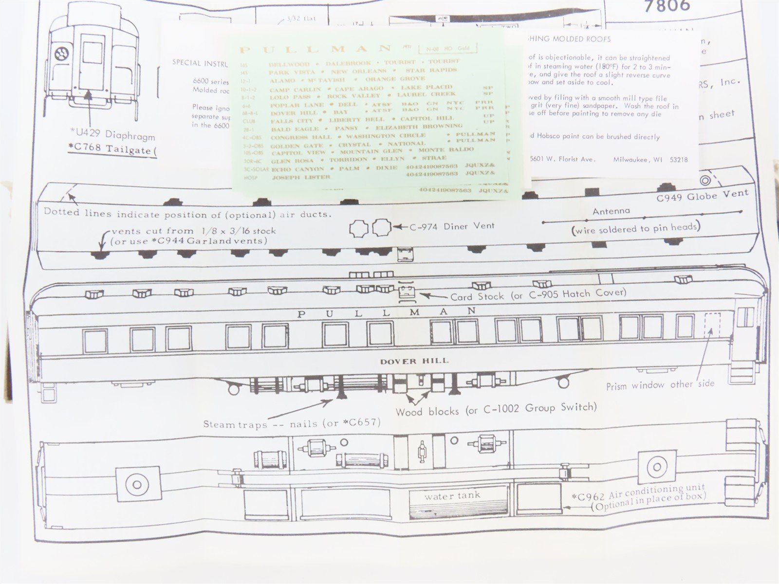 HO Walthers Kit 933-6606 Undecorated 80' Pullman Sleeper/Buffet/Lounge Passenger