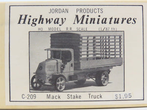 HO 1/87 Scale Jordan Highway Miniatures Kit #C-209 Mack Stake Truck