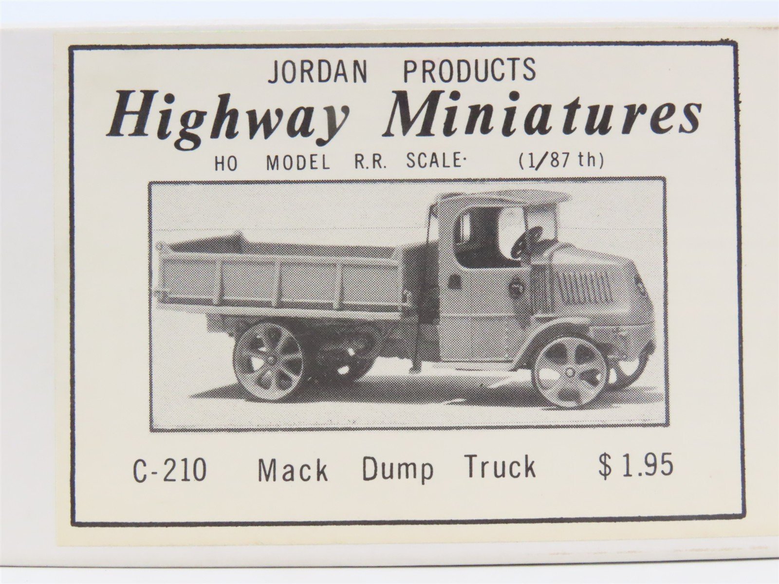 HO 1/87 Scale Jordan Highway Miniatures Kit #C-210 Mack Dump Truck