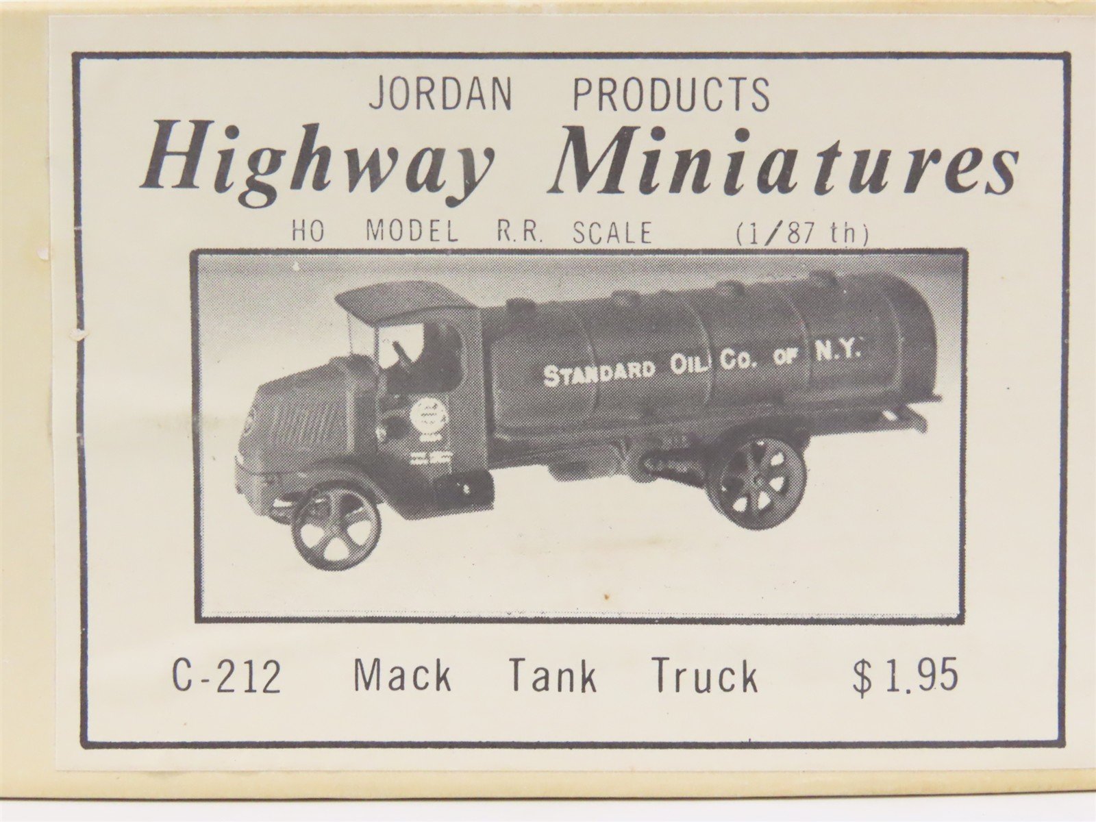 HO 1/87 Scale Jordan Highway Miniatures Kit #C-212 1923 Mack Tank Truck