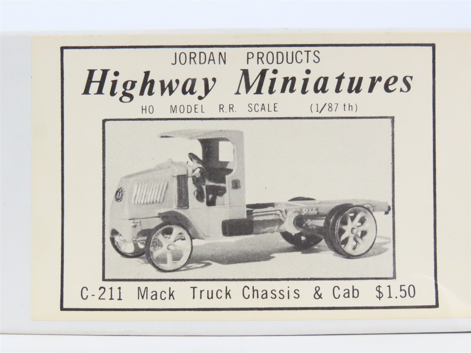 HO 1/87 Scale Jordan Highway Miniatures Kit #C-211 1923 Mack Chassis & Cab