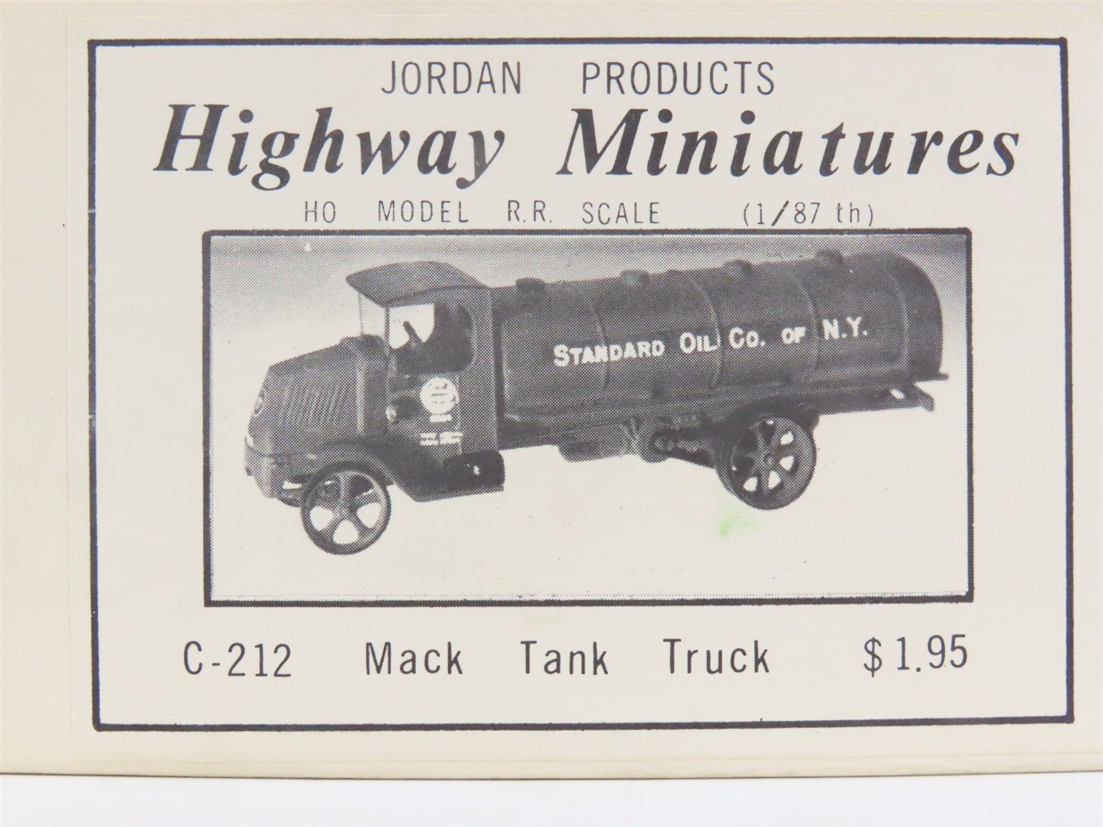 HO 1/87 Scale Jordan Highway Miniatures Kit # C-212 1923 Mack Tank Truck