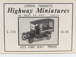HO 1/87 Scale Jordan Highway Miniatures Kit #C-215 1925 Ford Mail Truck