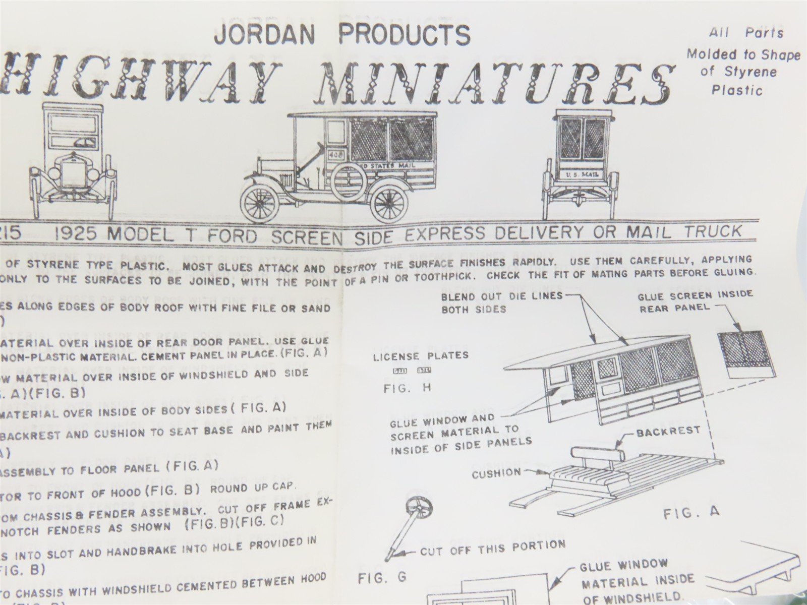 HO 1/87 Scale Jordan Highway Miniatures Kit #C-215 1925 Ford Mail Truck