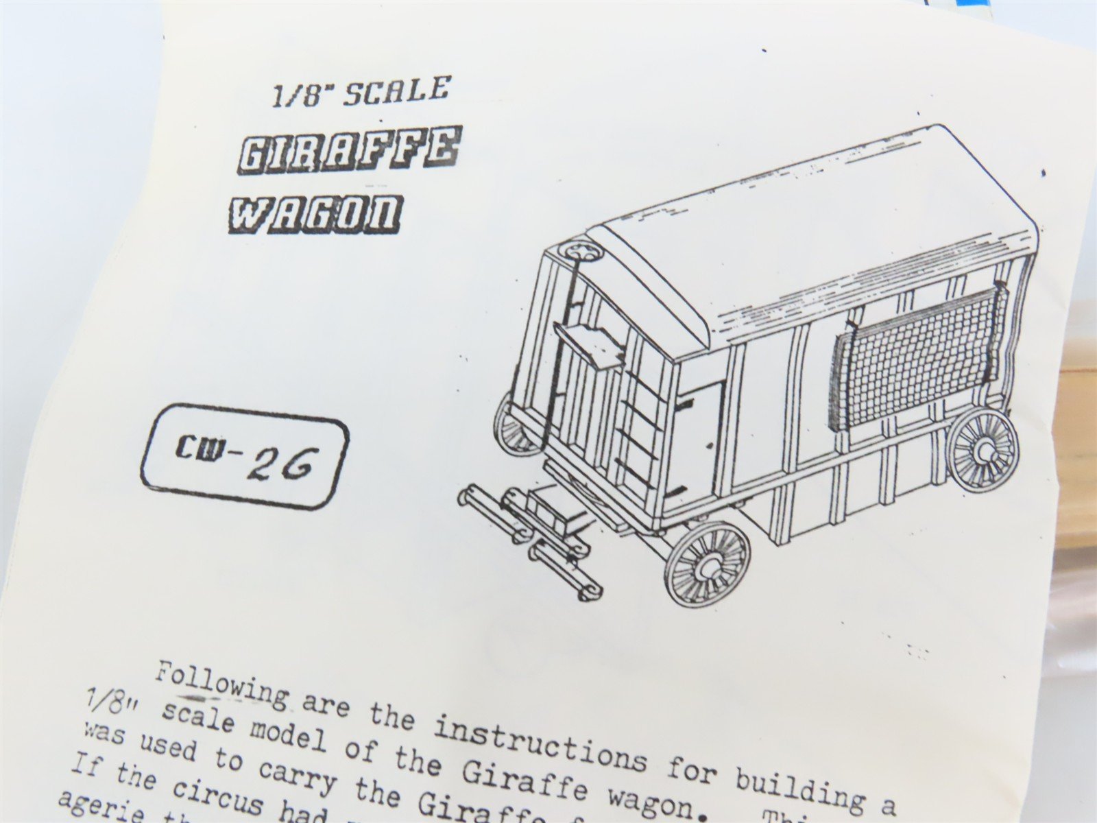 HO 1/87 Scale Circus Crafts Craftsman Kit #CW-26 Undecorated Giraffe Wagon