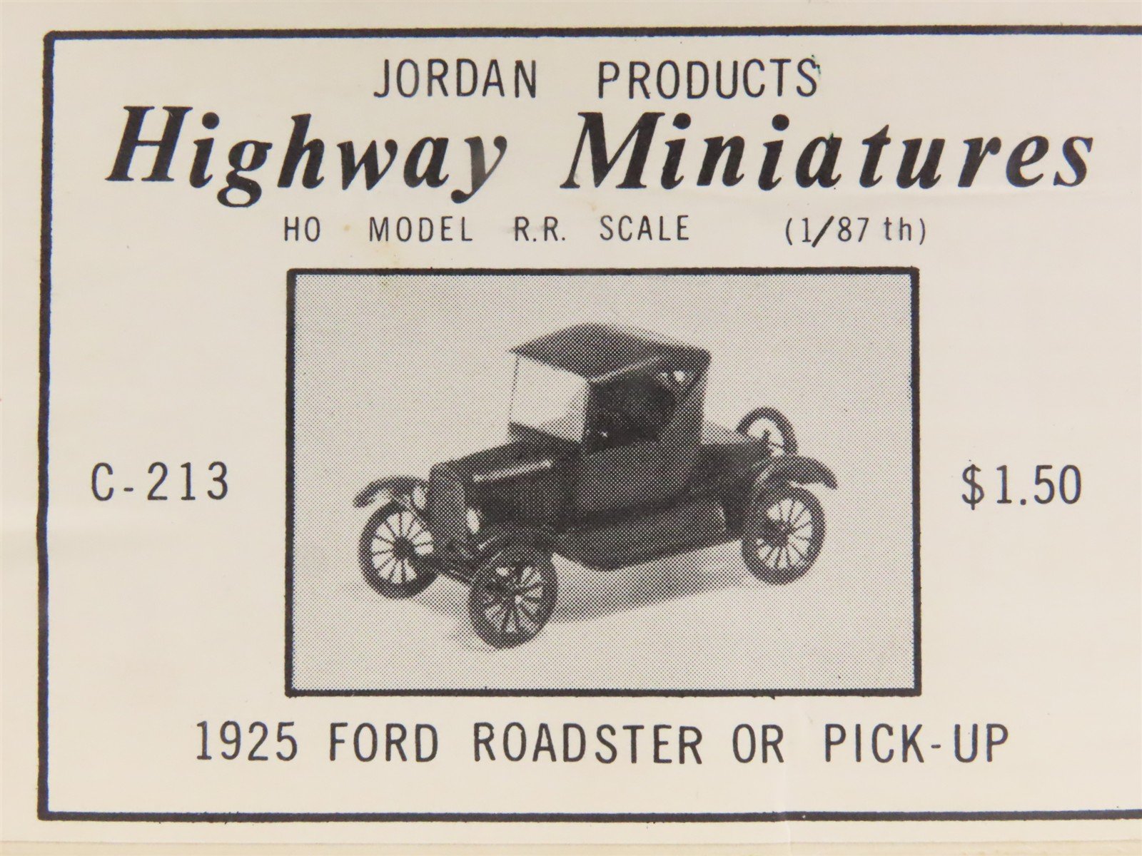 HO 1/87 Scale Jordan Highway Miniatures Kit #C-213 1925 Ford Roadster or Pick-Up