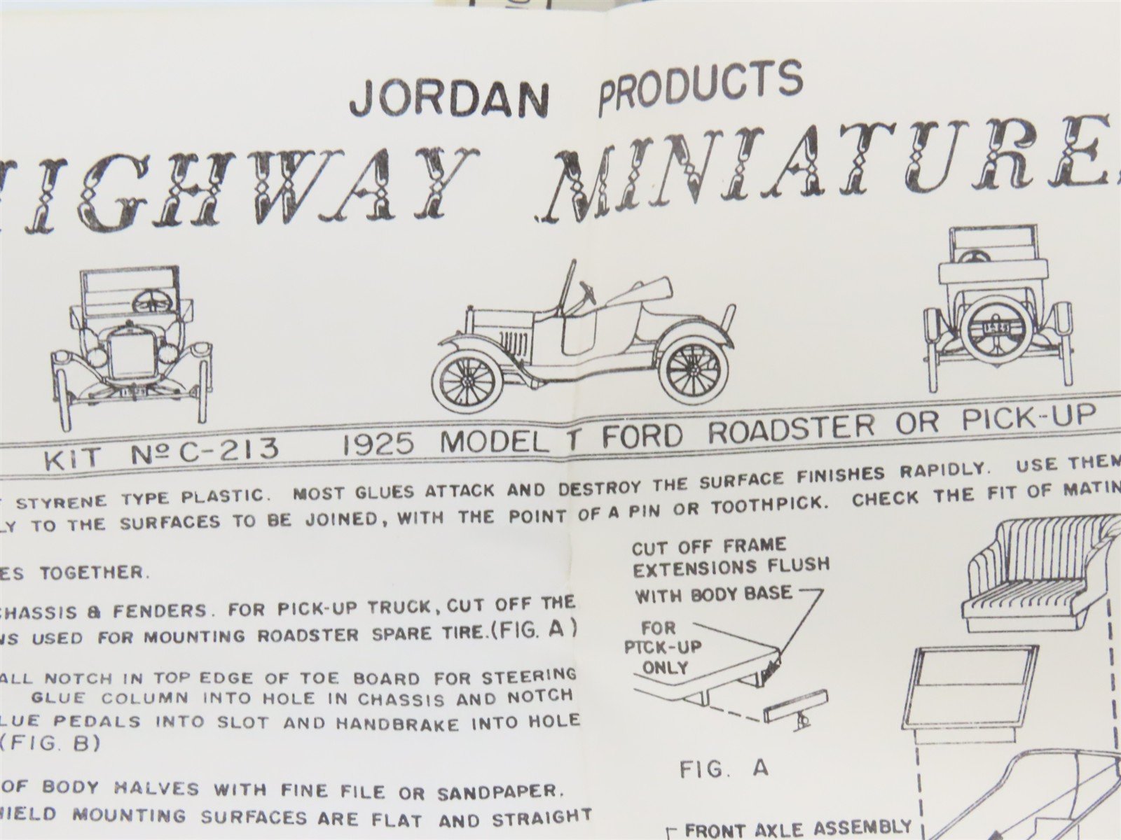 HO 1/87 Scale Jordan Highway Miniatures Kit #C-213 1925 Ford Roadster or Pick-Up