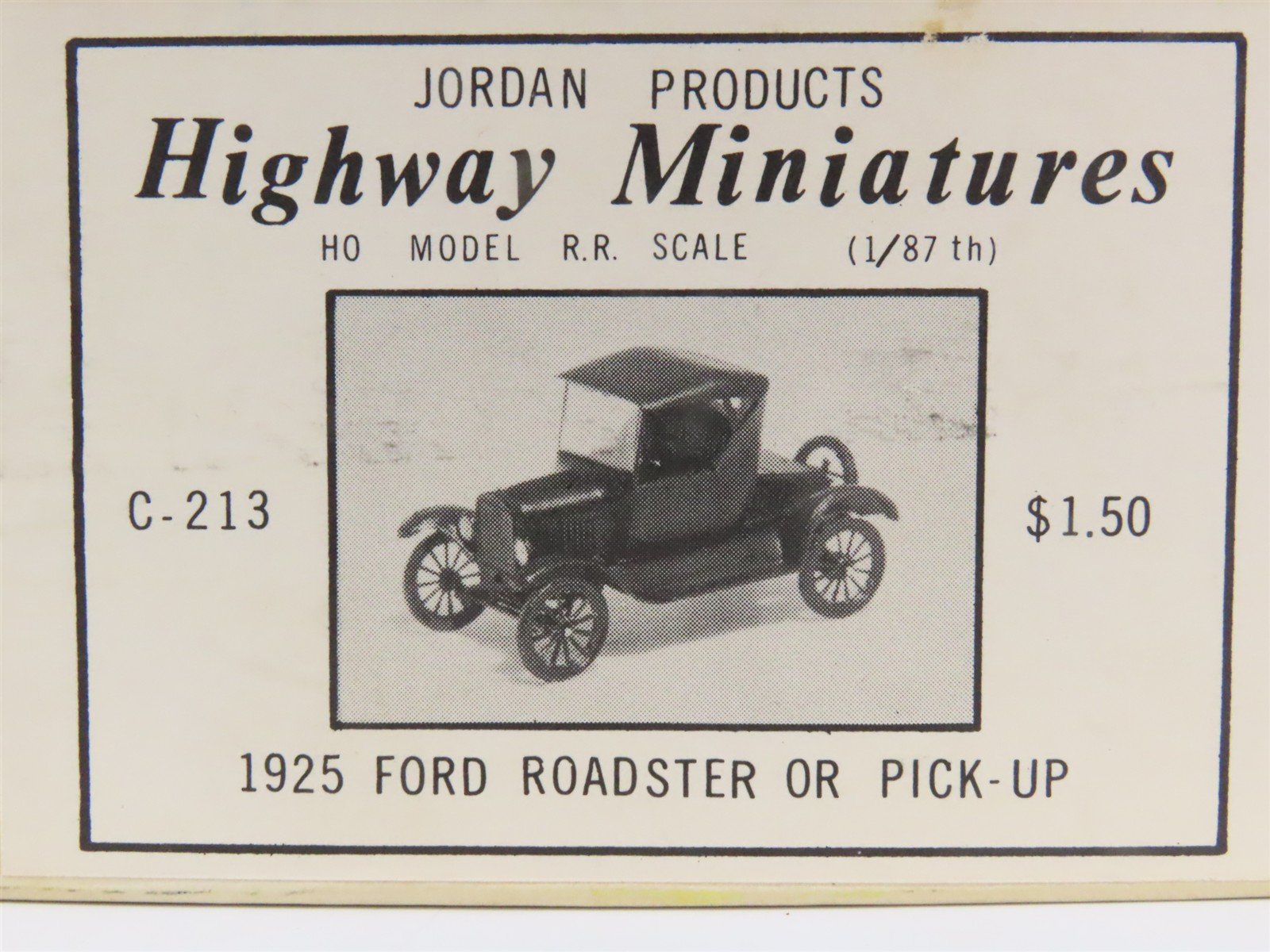 HO 1/87 Scale Jordan Highway Miniatures Kit #C-213 1925 Ford Roadster or Pick-Up