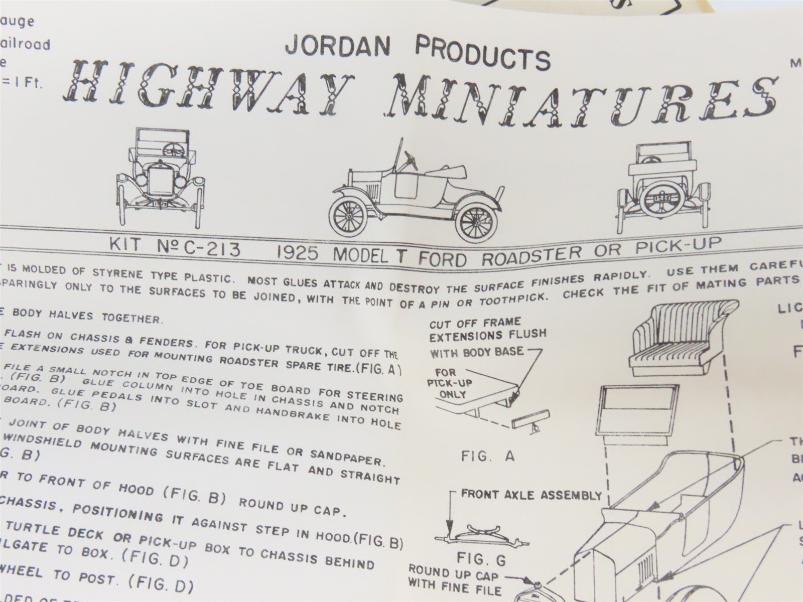 HO 1/87 Scale Jordan Highway Miniatures Kit #C-213 1925 Ford Roadster or Pick-Up