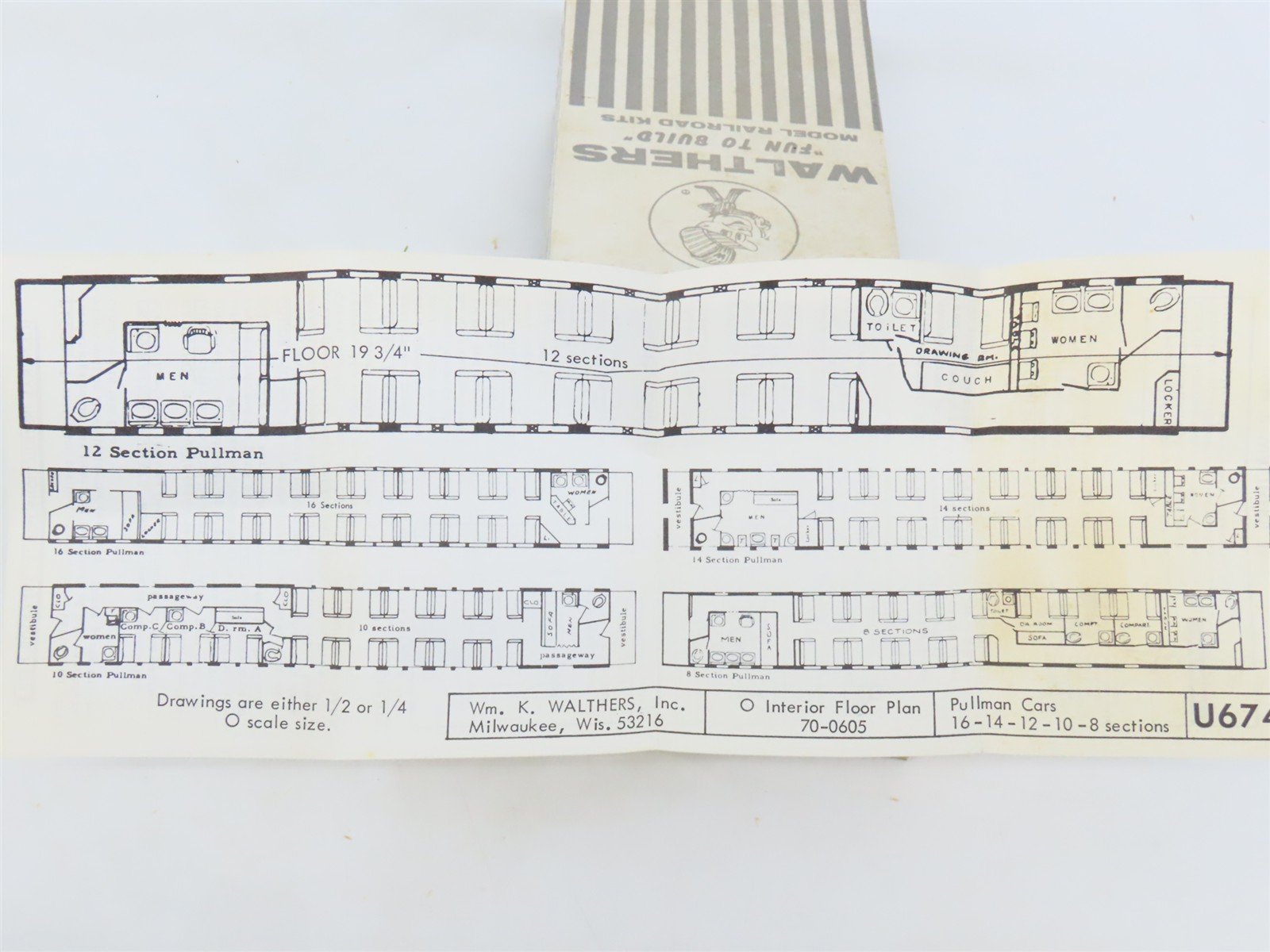 O 1/48 Scale Walthers U674 Pullman Passenger Interior Detailing Kit