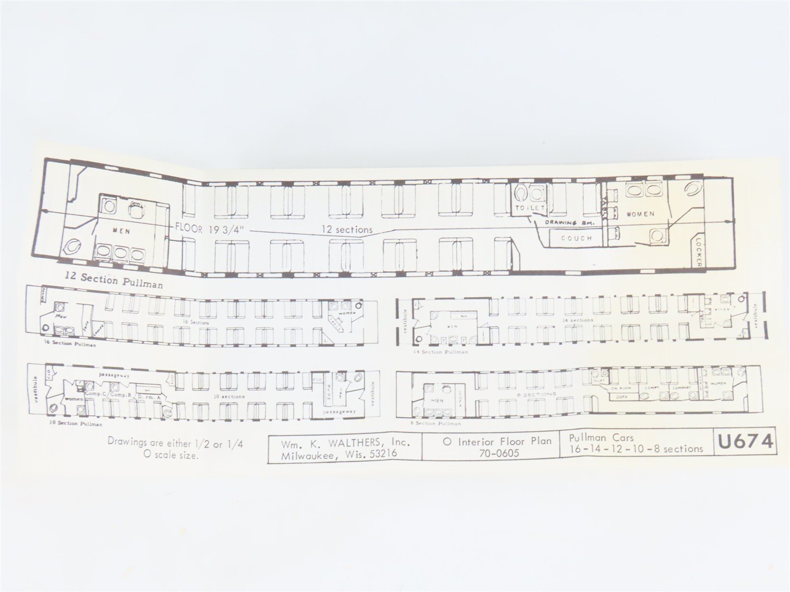 O 1/48 Scale Walthers U674 Pullman Passenger Interior Detailing Kit