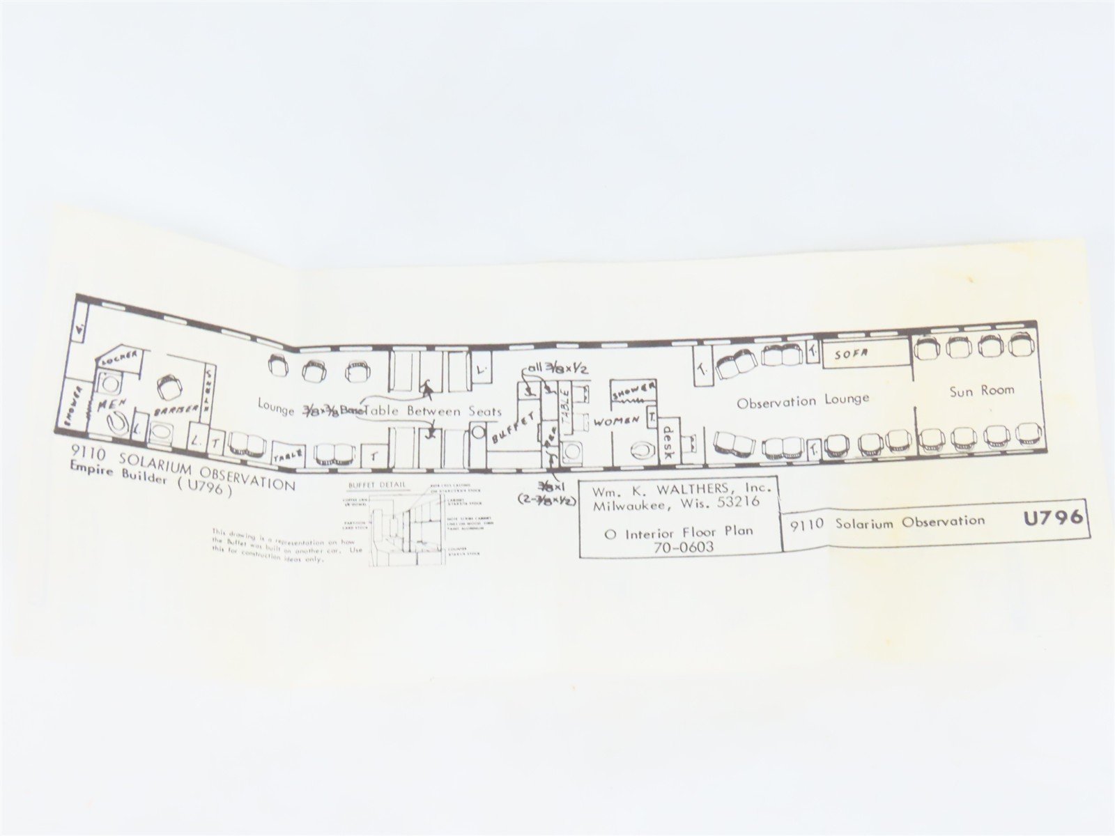 O 1/48 Scale Walthers U796 Solarium Passenger Interior Detailing Kit