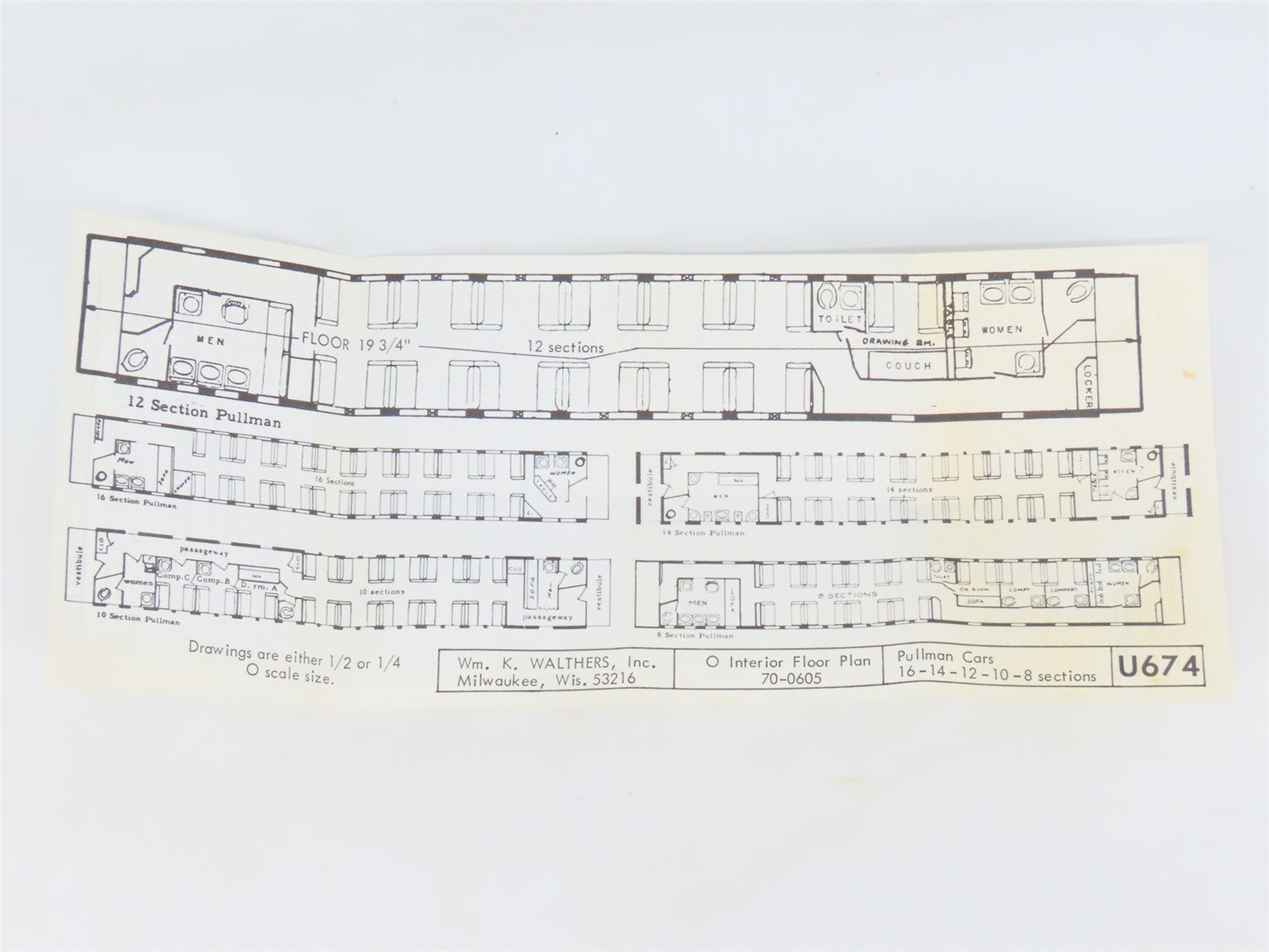 O 1/48 Scale Walthers U674 Pullman Passenger Interior Detailing Kit