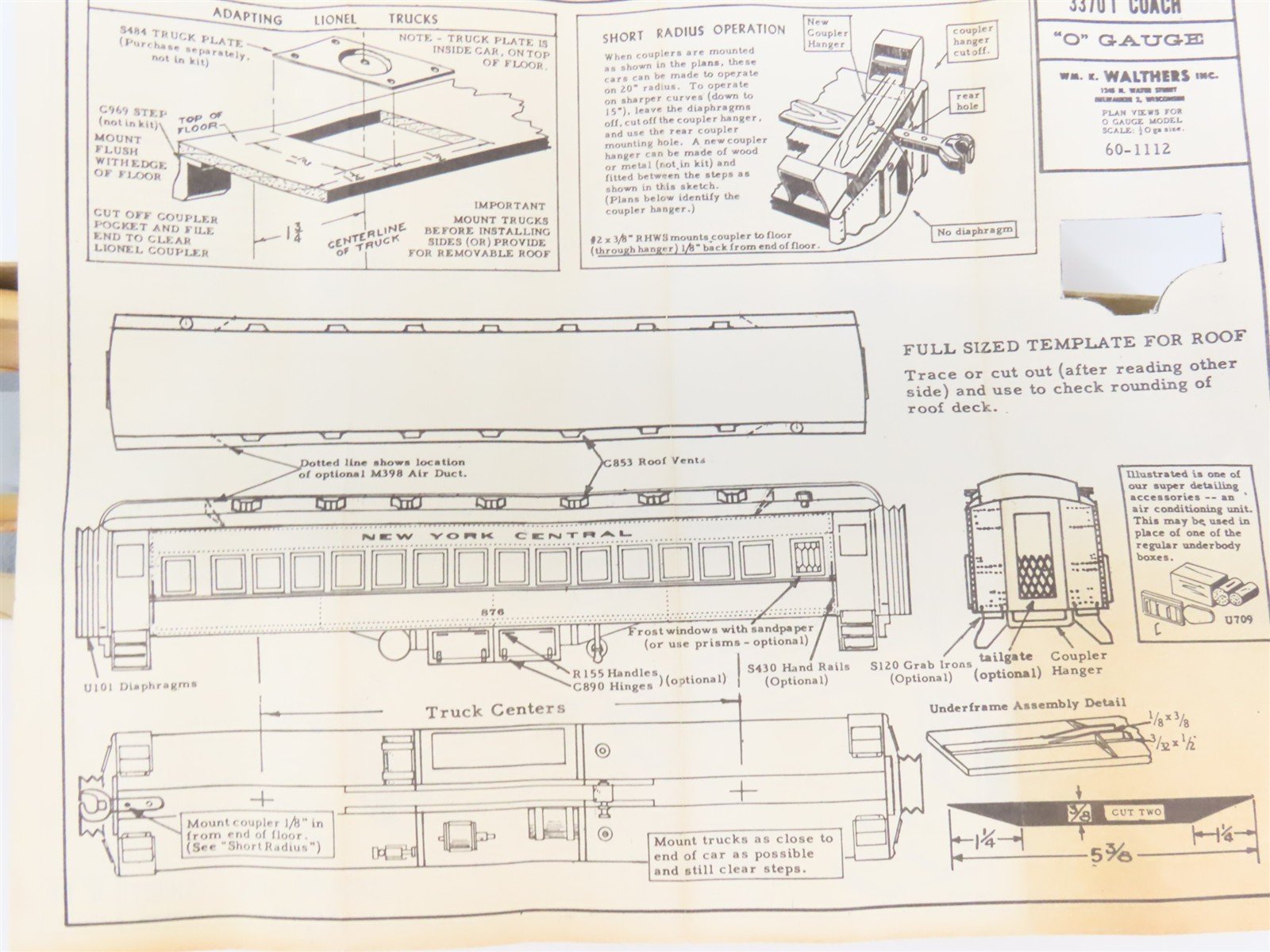 O Scale 2-Rail Walthers Kit #3370T Undecorated Coach Passenger Car