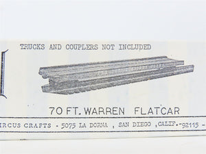 HO Scale Circus Crafts CW-165 Undecorated 70' Warren Flatcar Kit