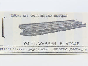 HO Scale Circus Crafts CW-165 Undecorated 70' Warren Flatcar Kit