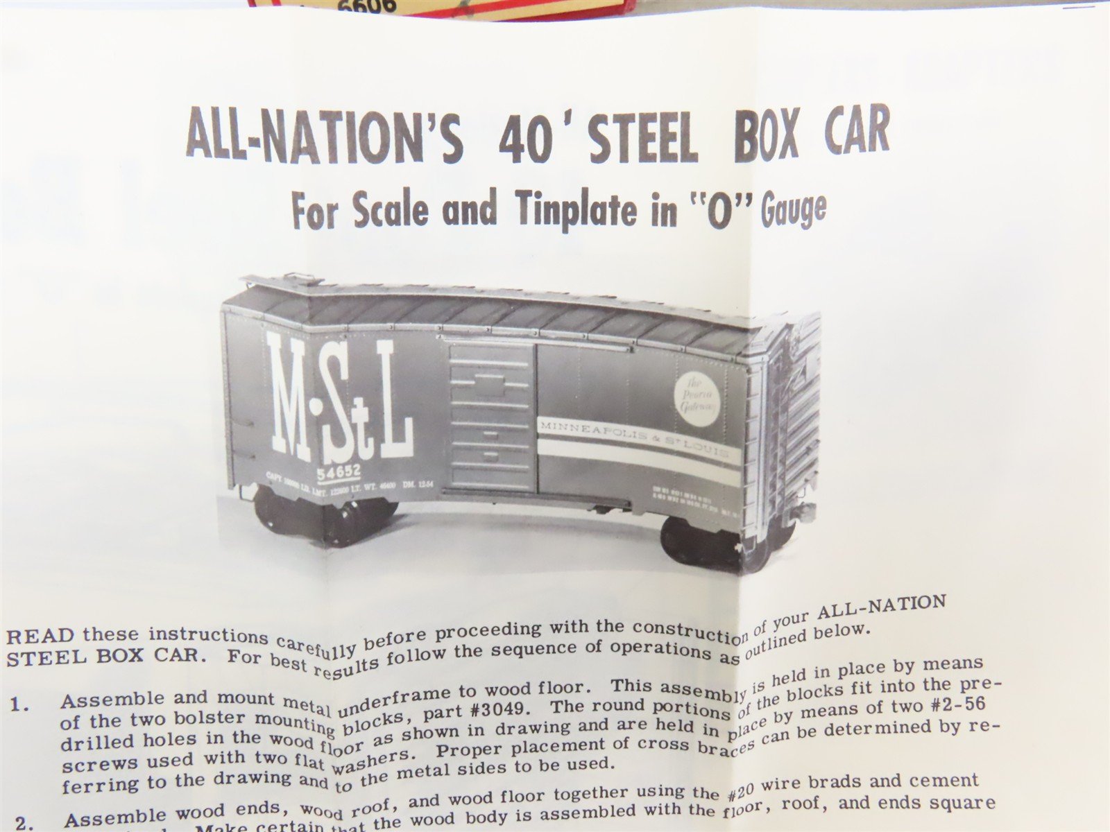 O Scale 2-Rail All-Nation 6606 GN Great Northern 40' Steel Boxcar #11450 Kit