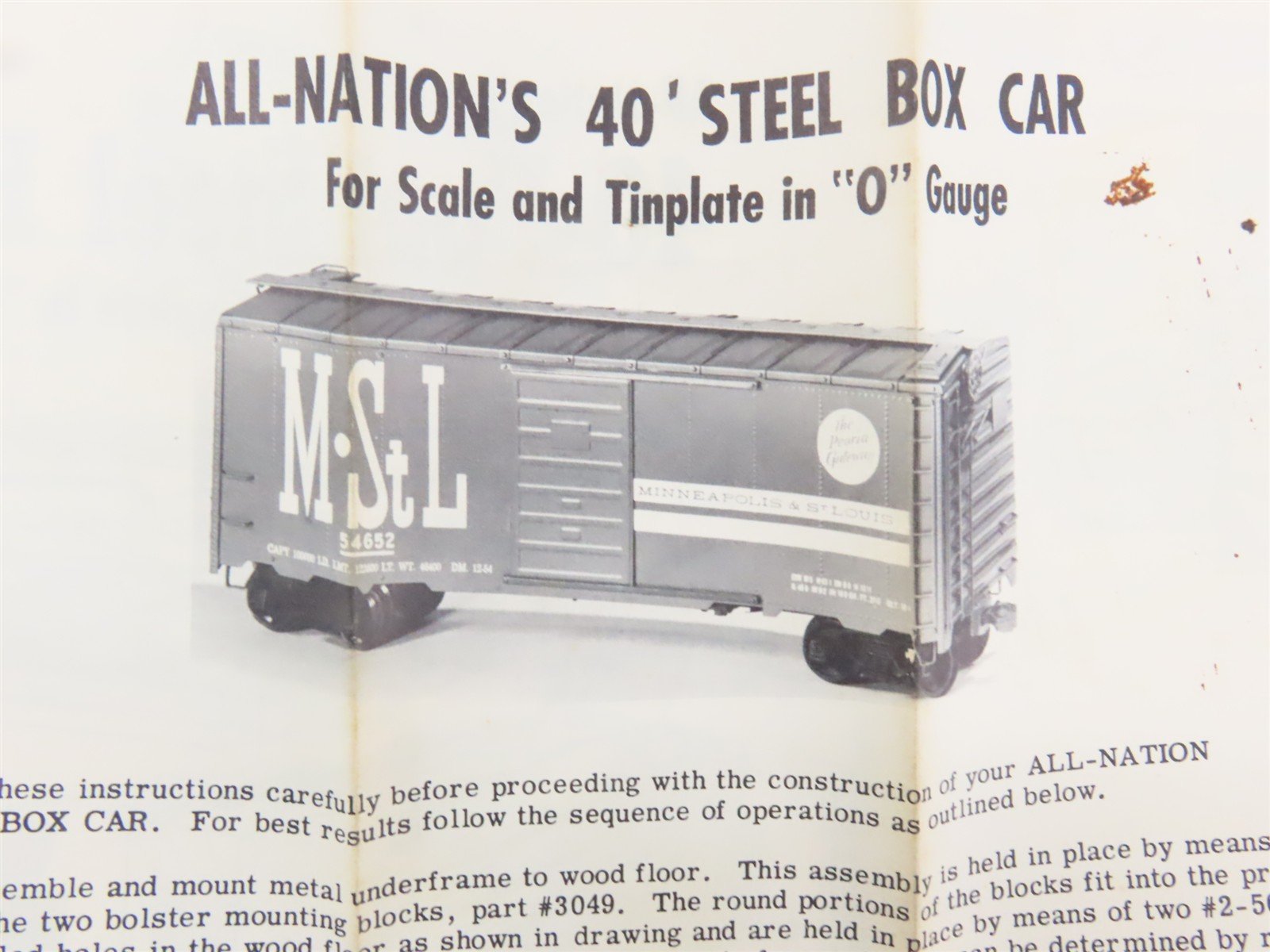 O Scale 2-Rail All-Nation 3665 ATSF Santa Fe 40' Steel Boxcar #16934 Kit