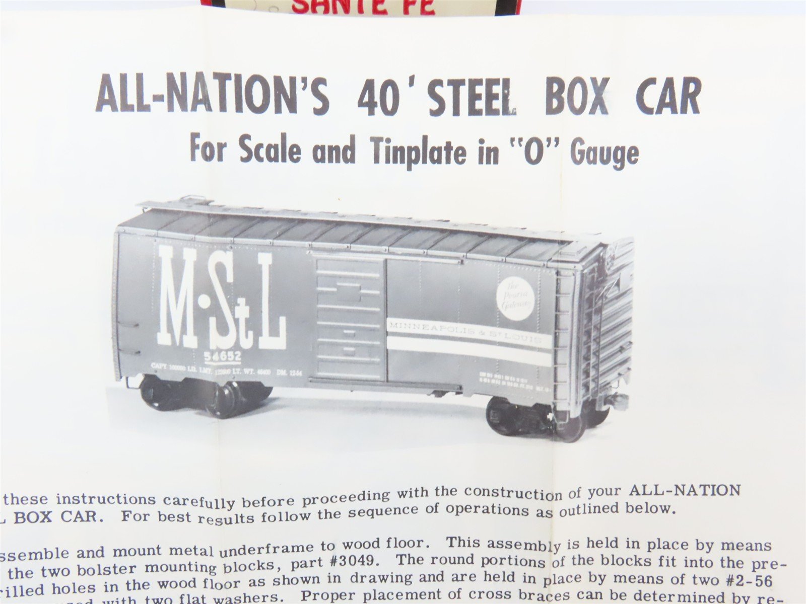 O Scale 2-Rail All-Nation 3665 ATSF Santa Fe 40' Steel Boxcar #16934 Kit