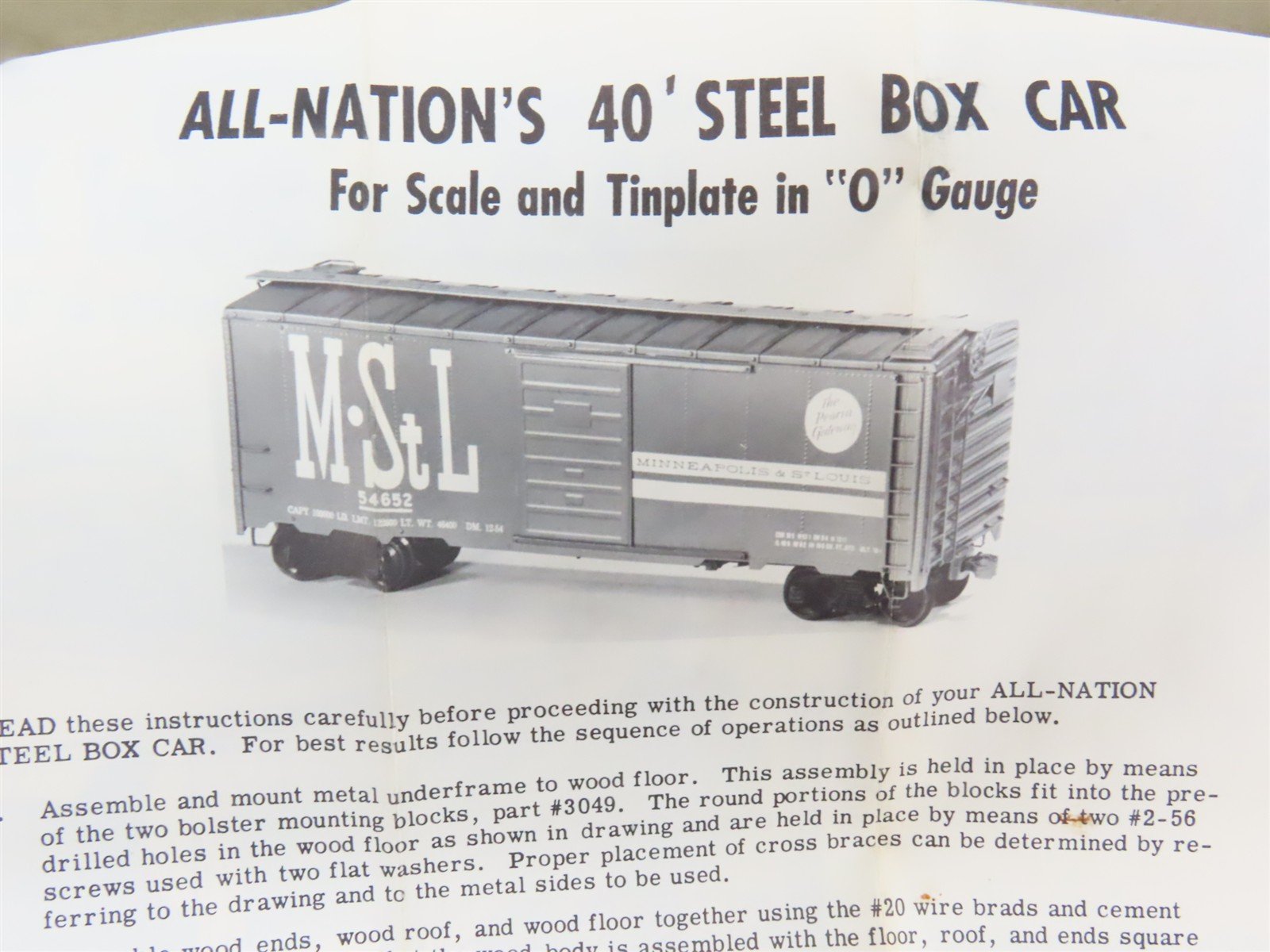 O Scale 2-Rail All-Nation 3656 B&M Boston & Maine 40' Steel Boxcar #74356 Kit