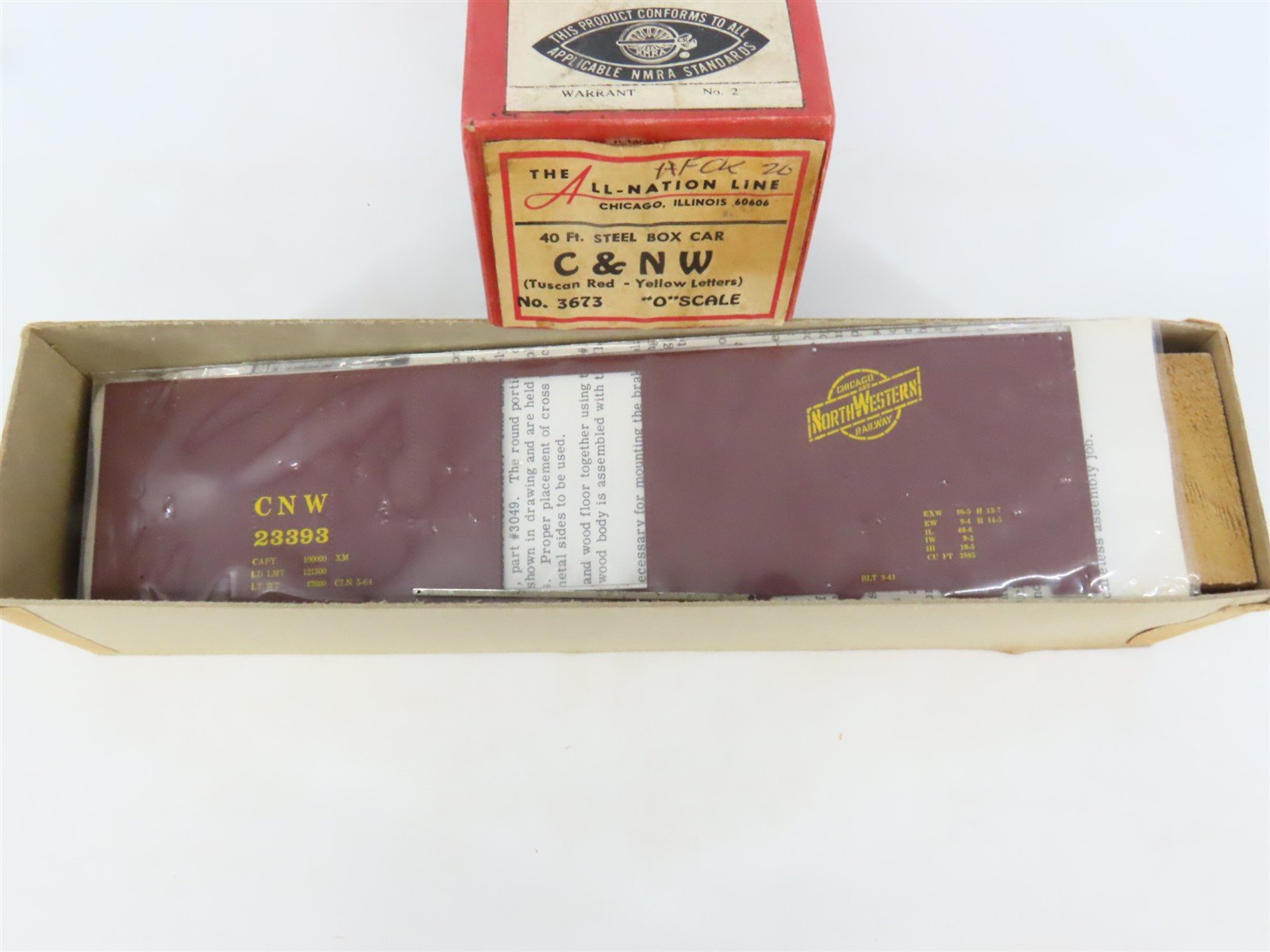 O 2-Rail All-Nation 3673 CNW Chicago Northwestern 40' Steel Boxcar #23393 Kit