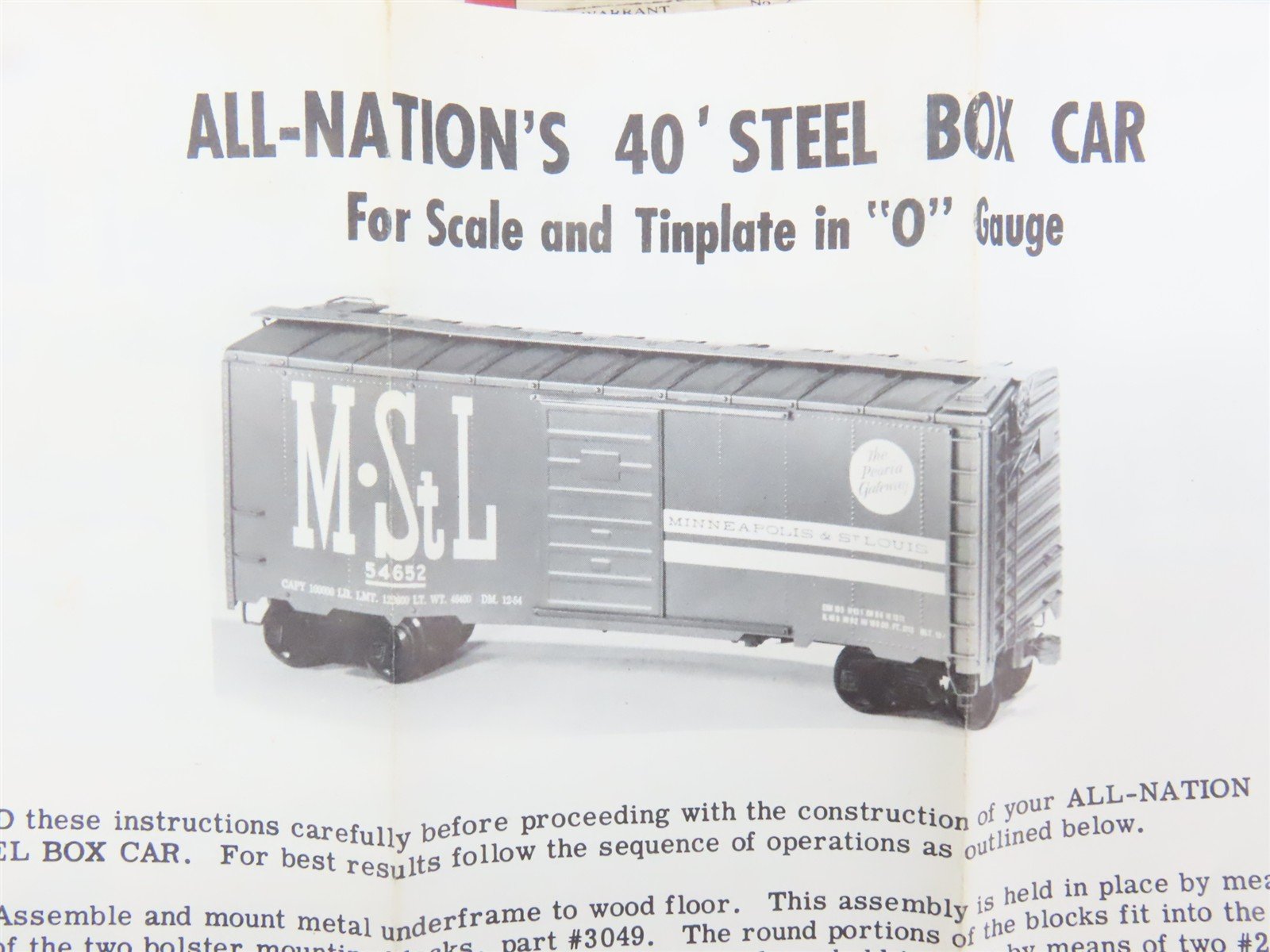 O 2-Rail All-Nation 3673 CNW Chicago Northwestern 40' Steel Boxcar #23393 Kit