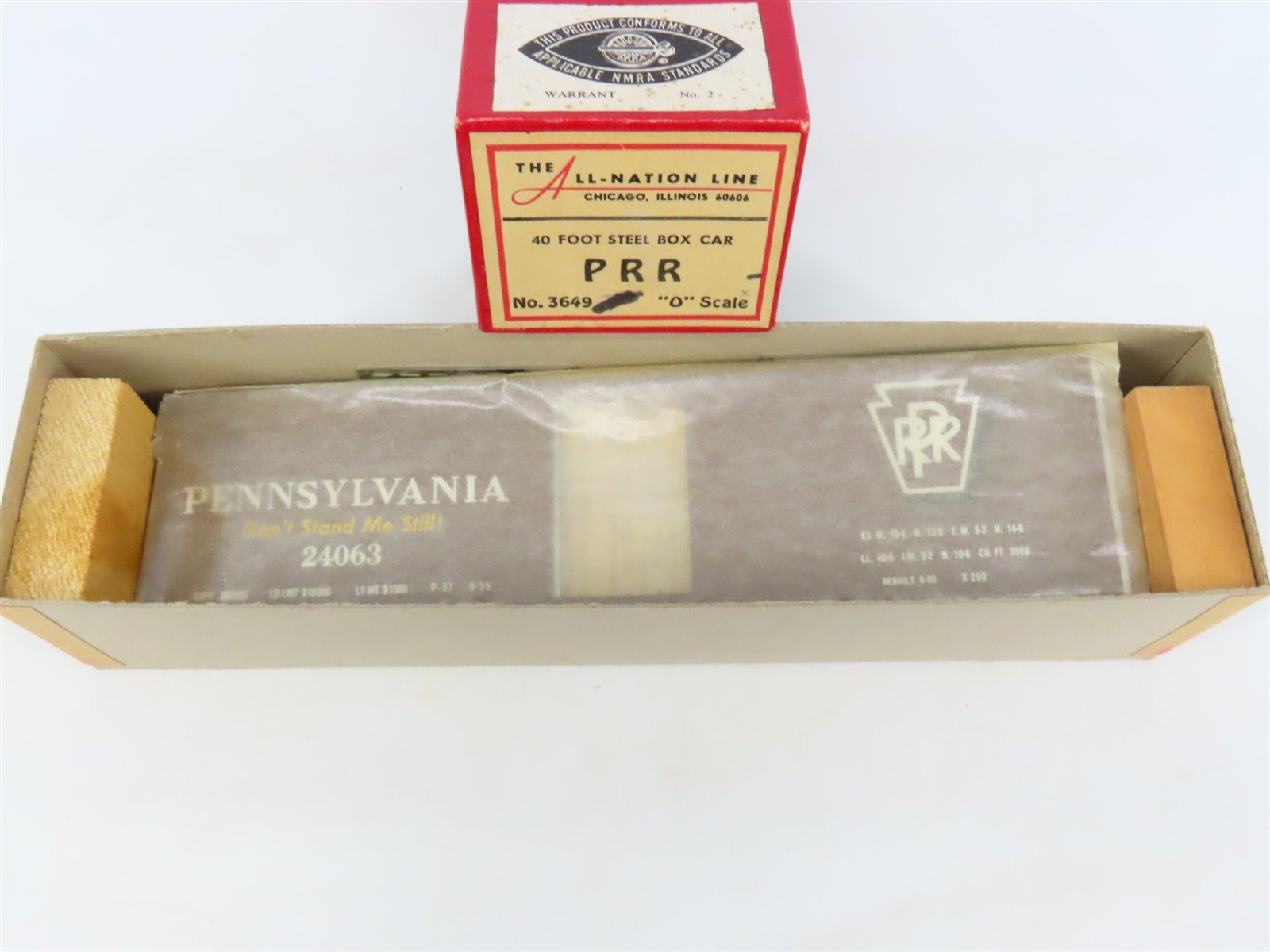 O Scale 2-Rail All-Nation 3649 PRR Pennsylvania 40' Steel Boxcar #24063 Kit