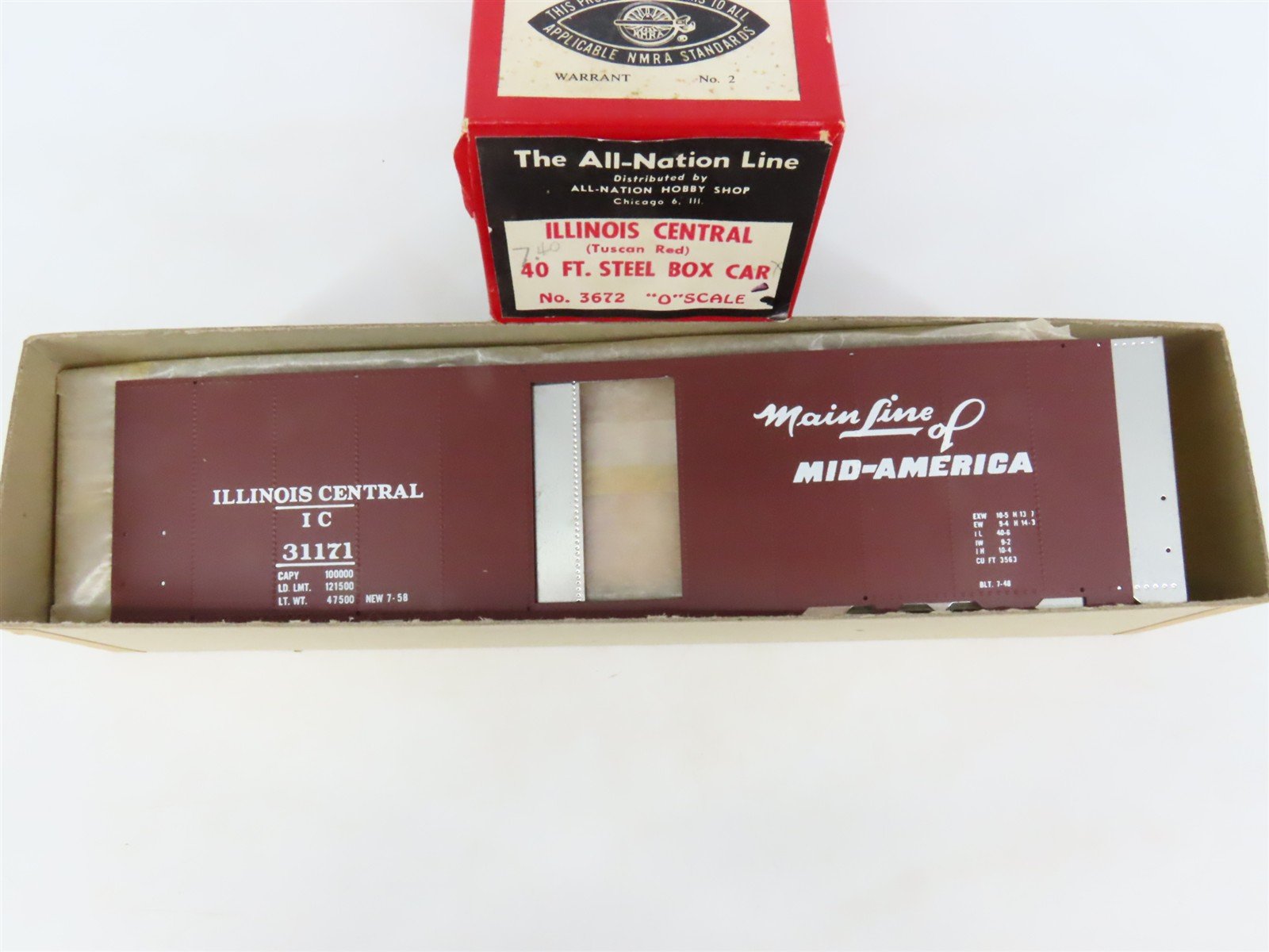 O Scale 2-Rail All-Nation 3672 IC Illinois Central 40' Steel Boxcar #31171 Kit