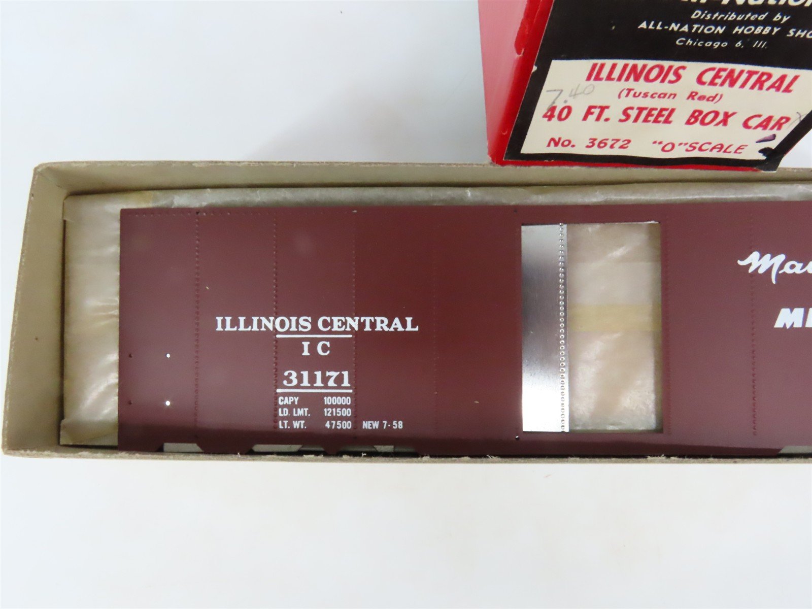 O Scale 2-Rail All-Nation 3672 IC Illinois Central 40' Steel Boxcar #31171 Kit