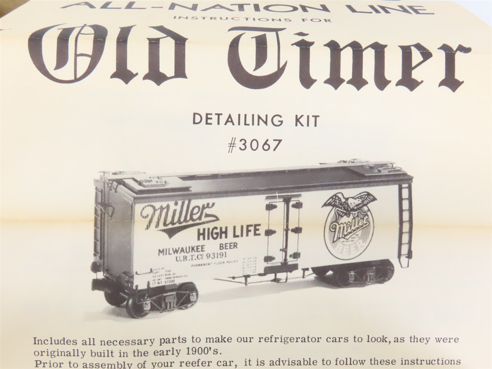O Scale 2-Rail All-Nation 3067 Old Time Reefer Car Detailing Kit