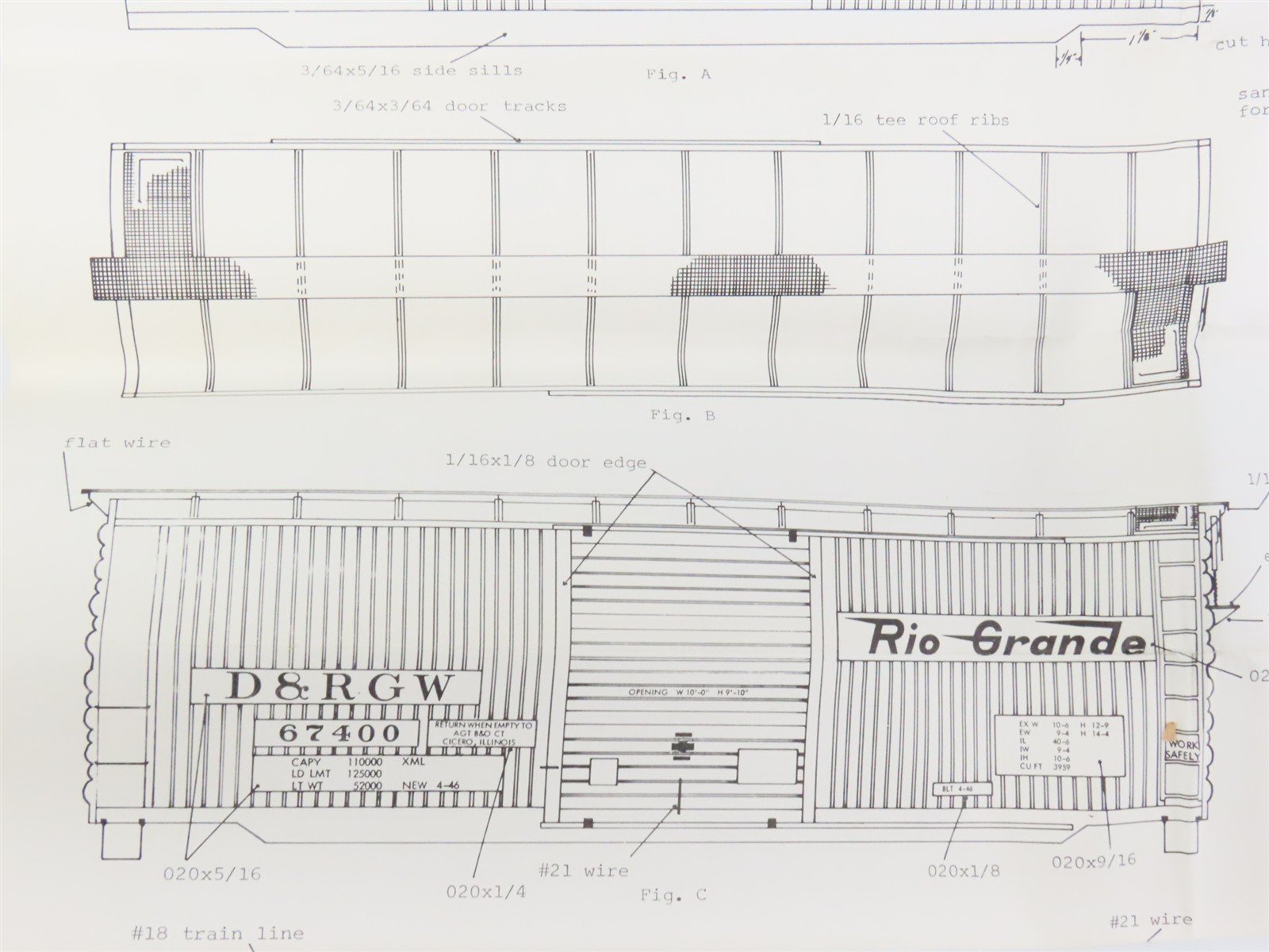 O Scale 2-Rail Ambroid O-7 DRGW Rio Grande 40' Vertical Ribbed Boxcar #67400 Kit