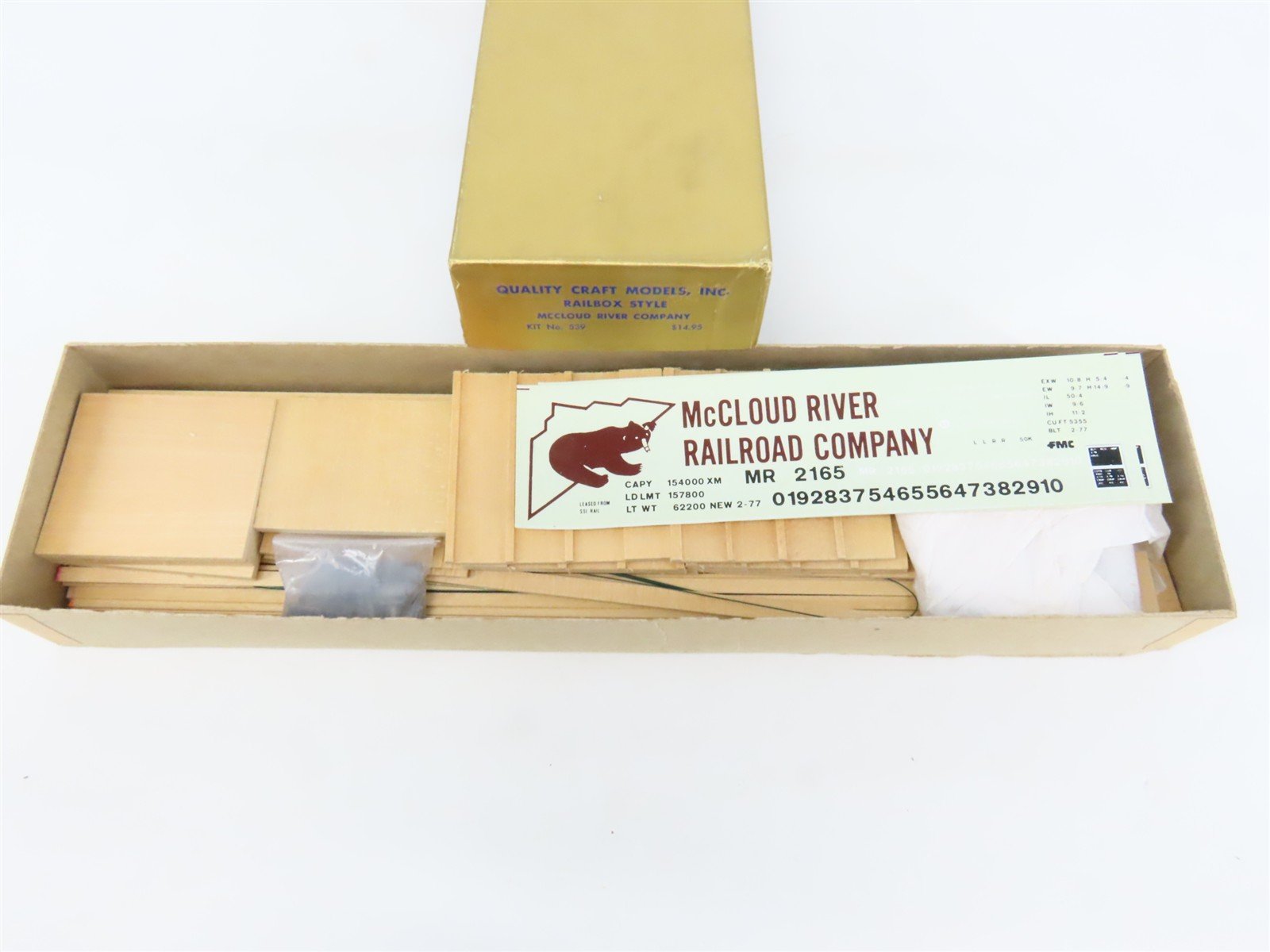 O 2-Rail Quality Craft Kit #539 Undecorated McCloud River Railbox-Style Box Car