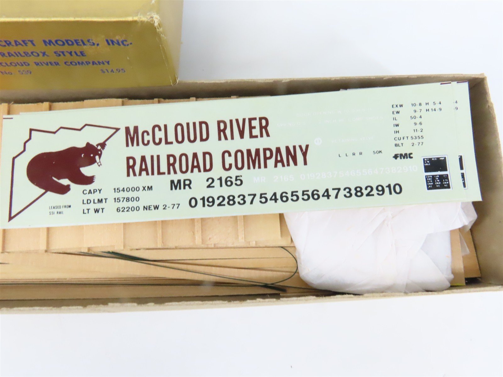 O 2-Rail Quality Craft Kit #539 Undecorated McCloud River Railbox-Style Box Car