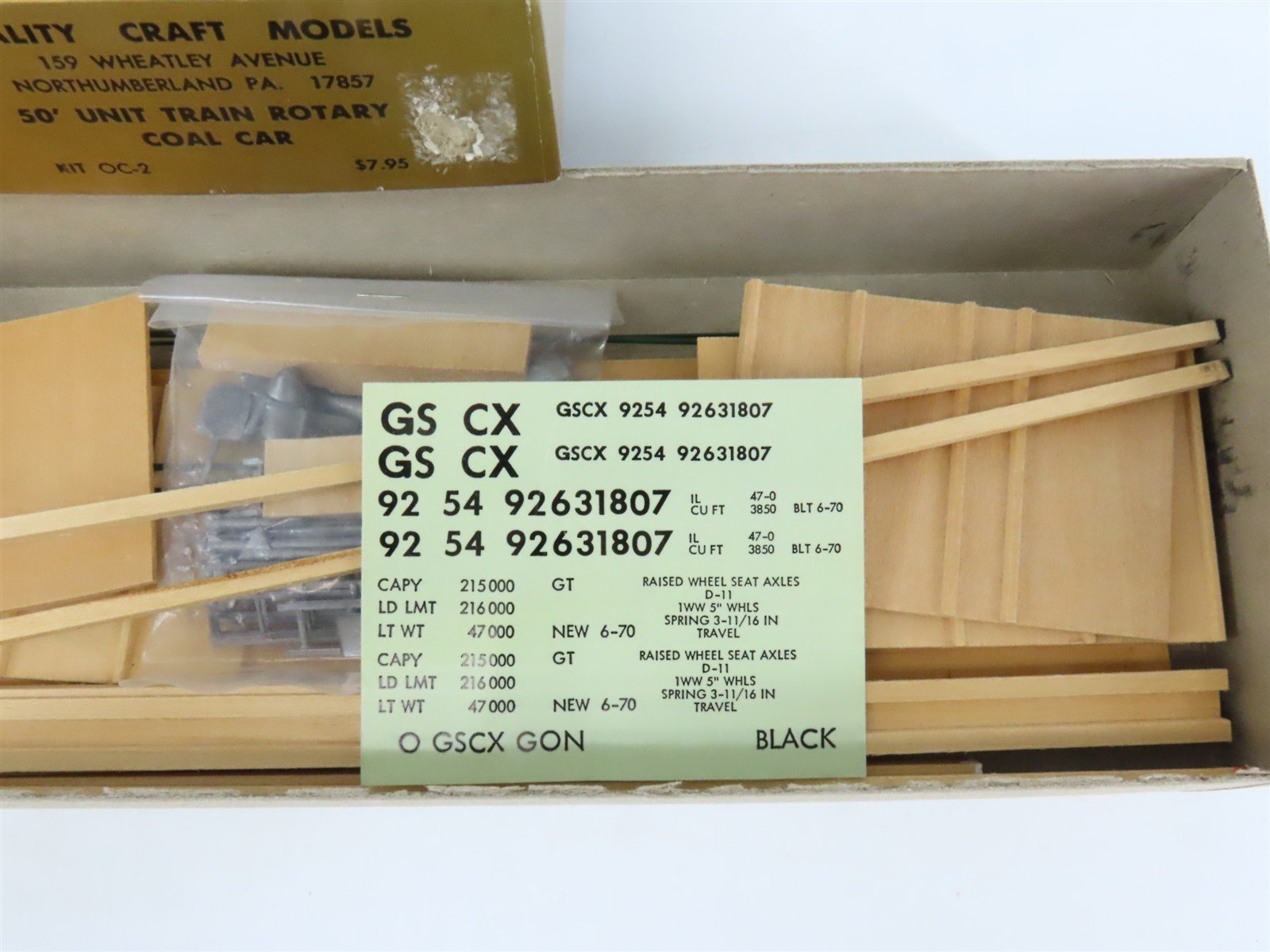 O 2-Rail Quality Craft Kit #OC-2 Undecorated GSCX 50' Unit Train Rotary Coal Car