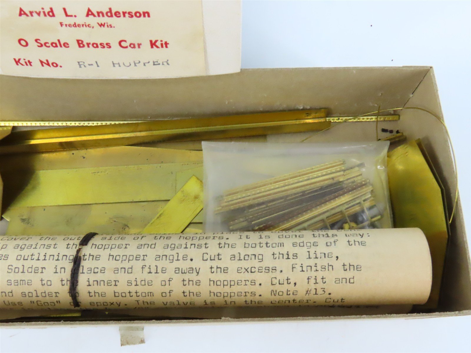 O 2-Rail Arvid L. Anderson BRASS Kit #R-1 Undecorated 2-Bay Peak-End Open Hopper