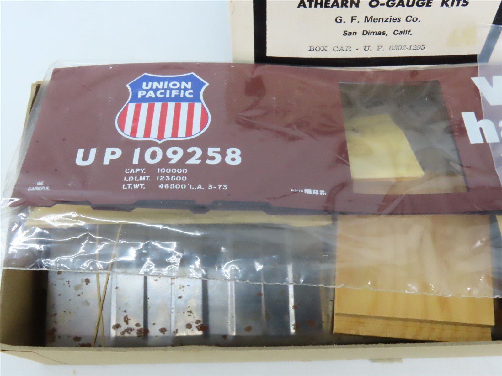 O 2-Rail Athearn G. F. Menzies Kit 0302 UP Union Pacific 40' Box Car #109258