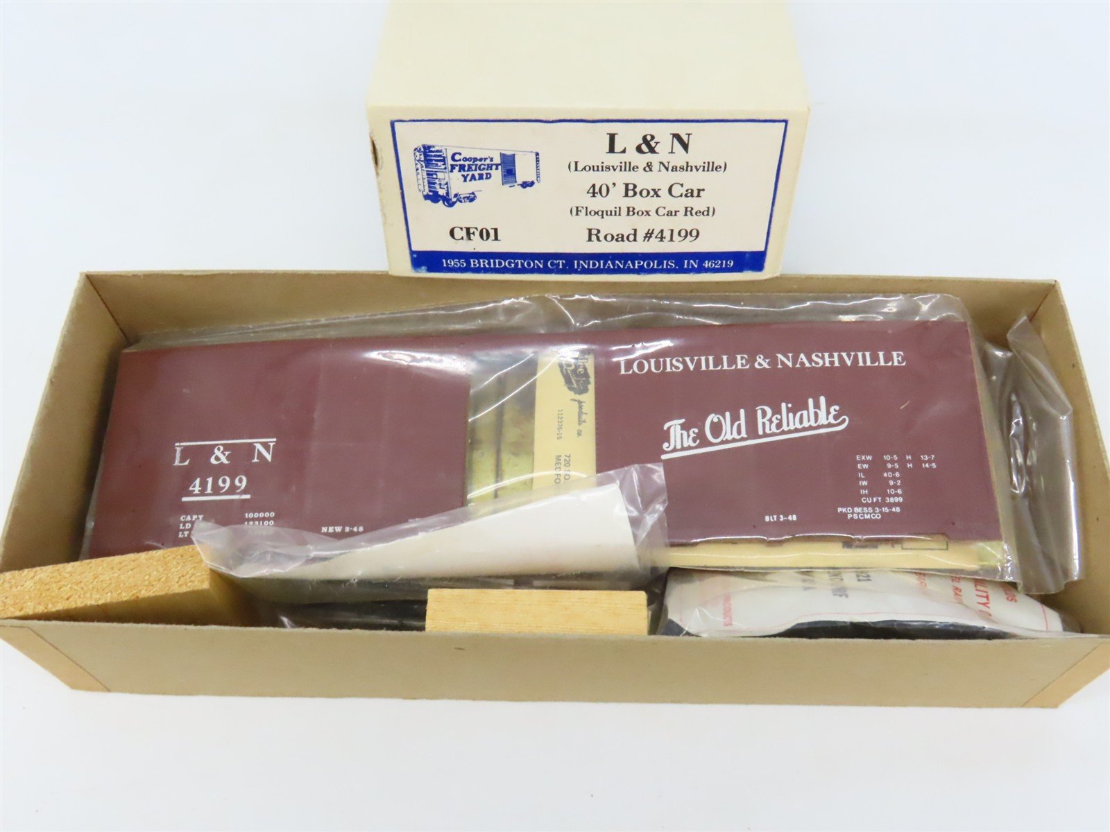 O Scale 2-Rail Reynolds/Athearn Brass/Wood Kit CF01 L&N 40' Box Car #4199