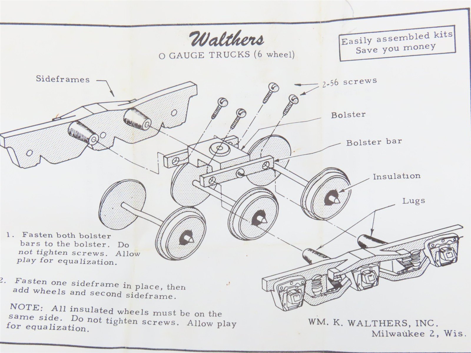 O 2-Rail Vintage Walthers Zamak Pullman 6-Wheel Trucks w/ Metal Wheels - 1 Pair