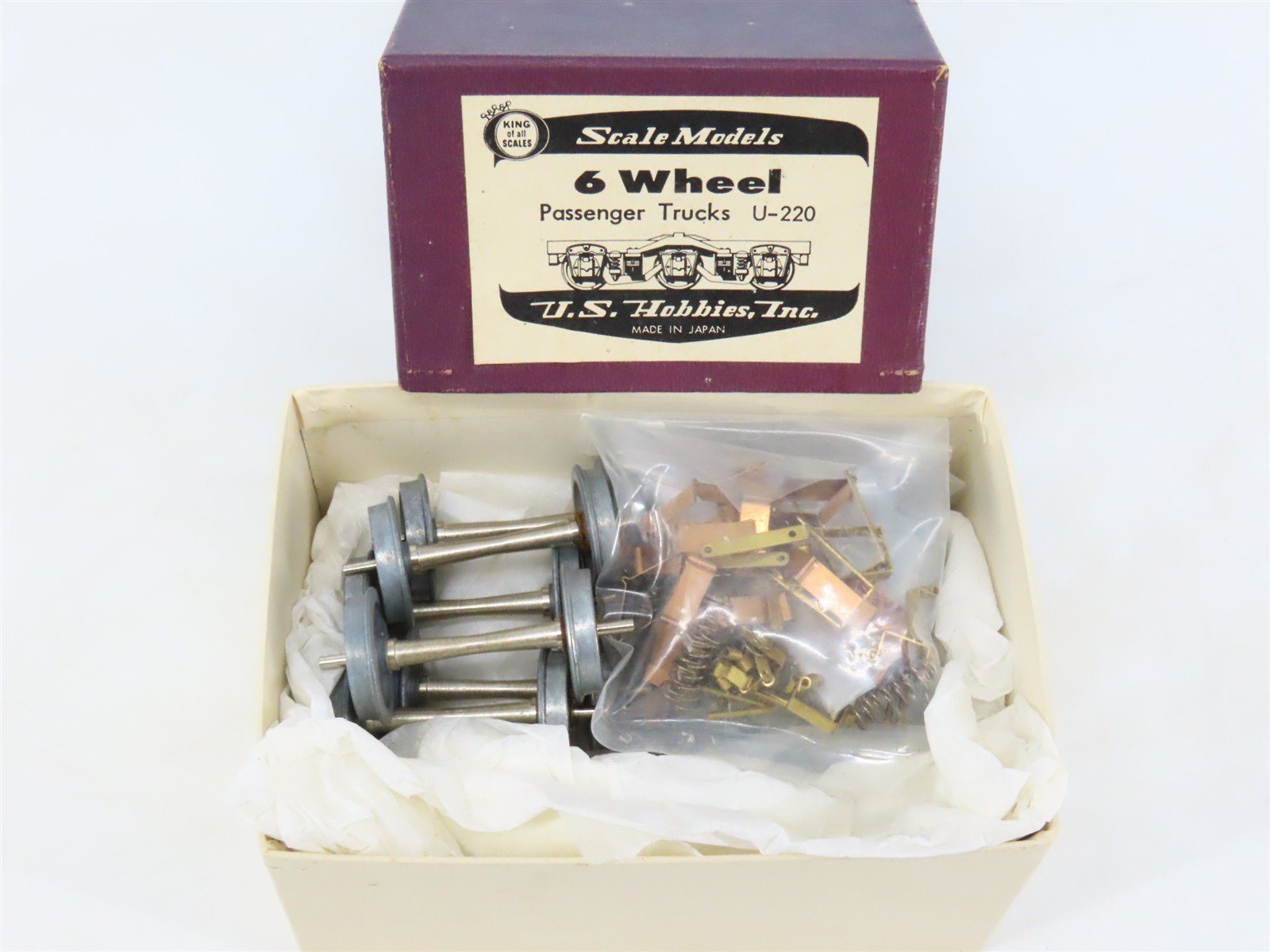 O 2-Rail US Hobbies Kit U-220 Metal 6-Wheel Passenger Trucks & Wheels - 1 Pair