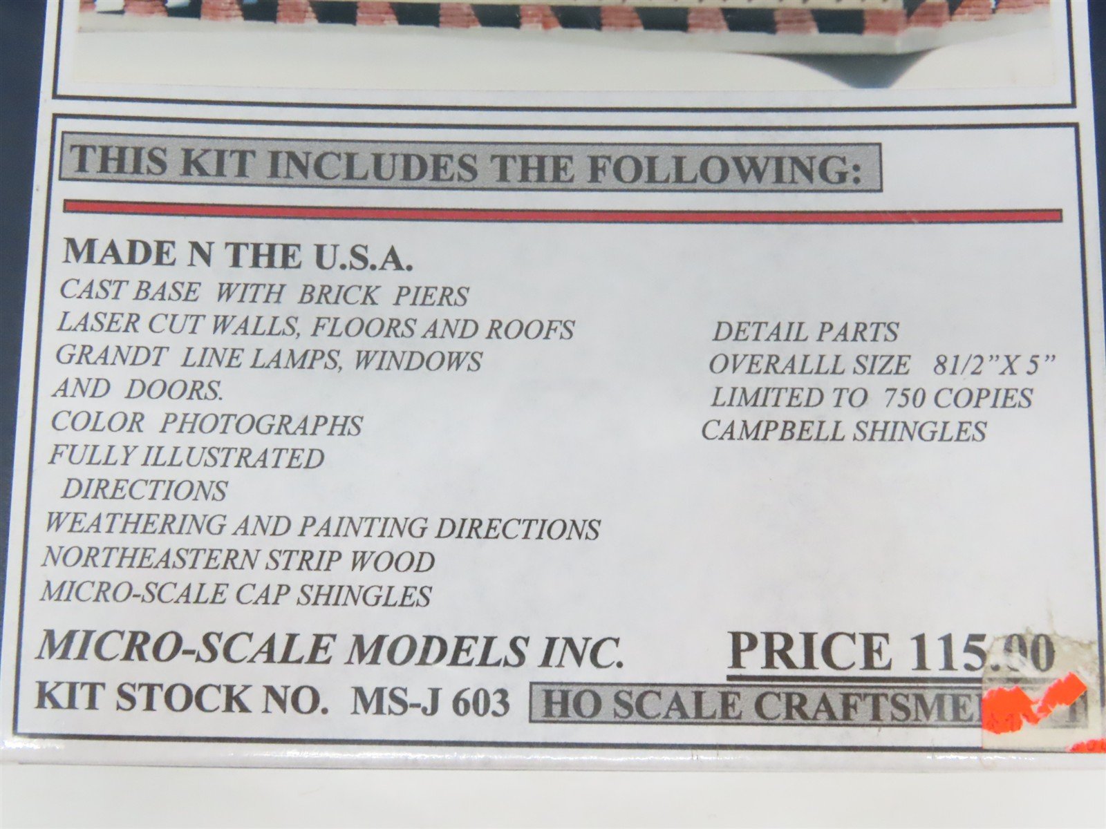 HO Scale Micro-Scale MS-J 603 Jennings Bros. Lopez Station Building Kit SEALED