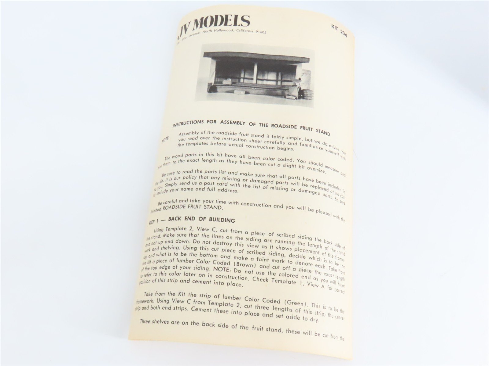 HO Scale JV Models 204 Roadside Produce Stand Building Kit