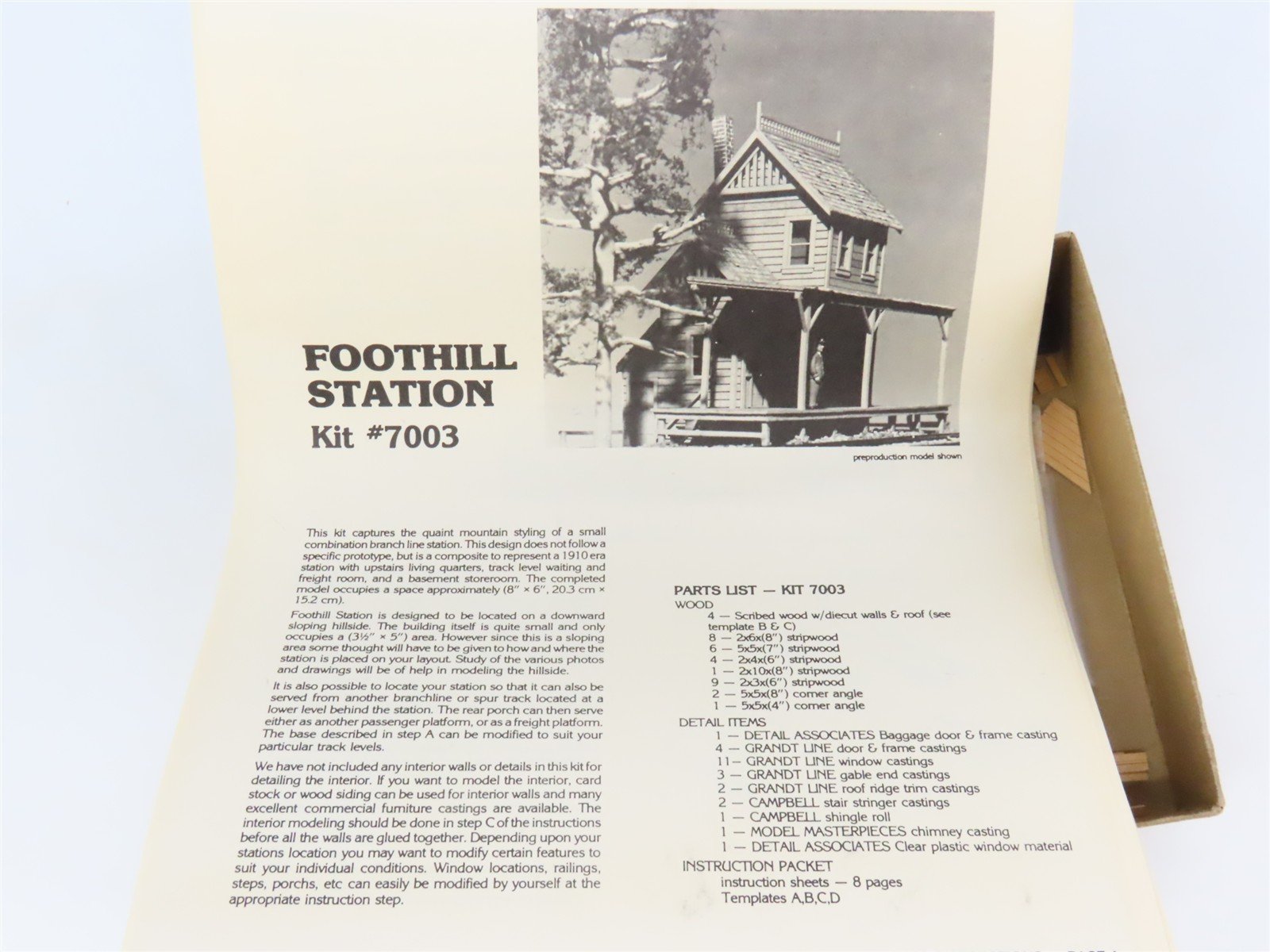 HO Scale Detail Associates 7003 Foothill Station Building Kit