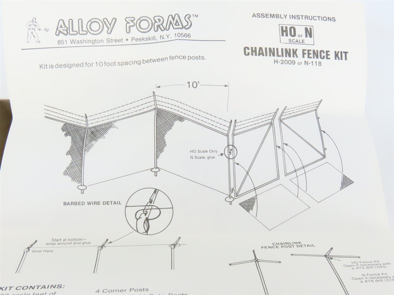 HO Scale Alloy Forms H-2009 Chainlink Fence Building Kit
